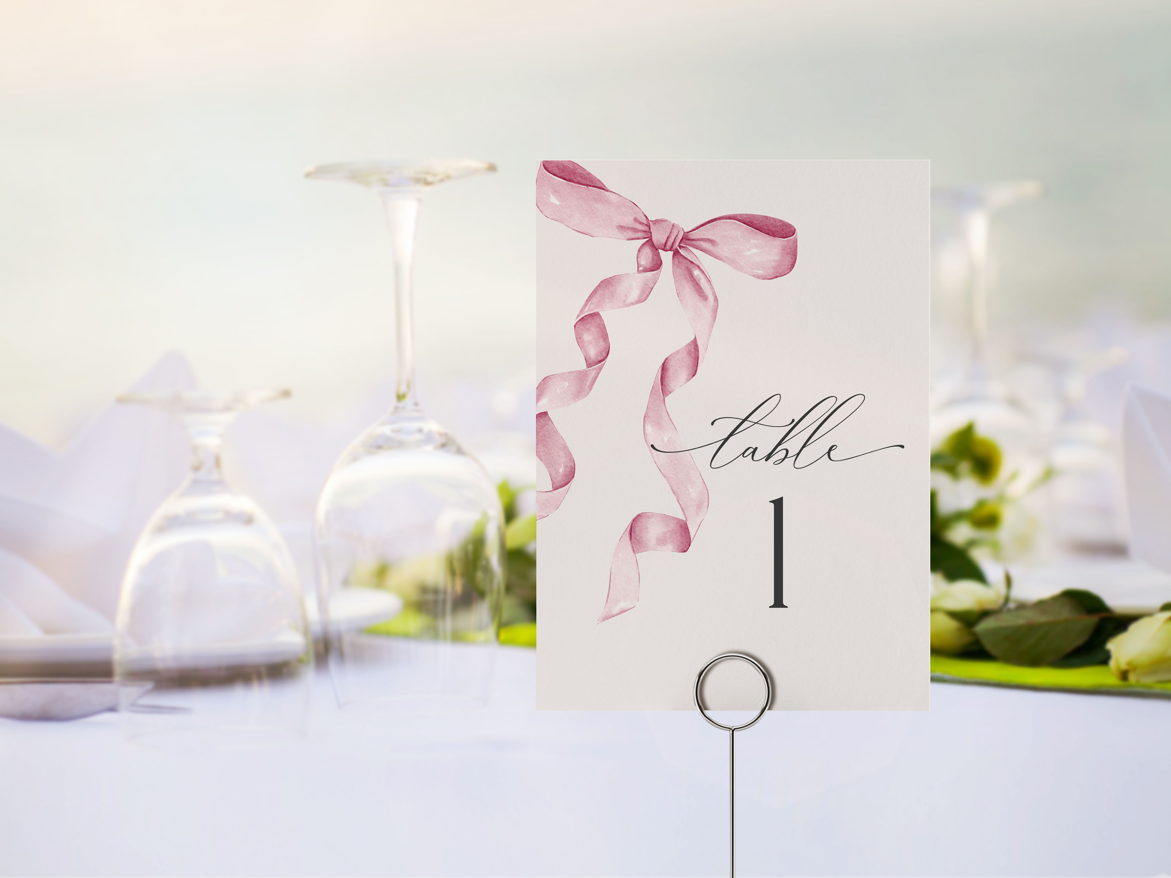 pink bow - table numbers design preview