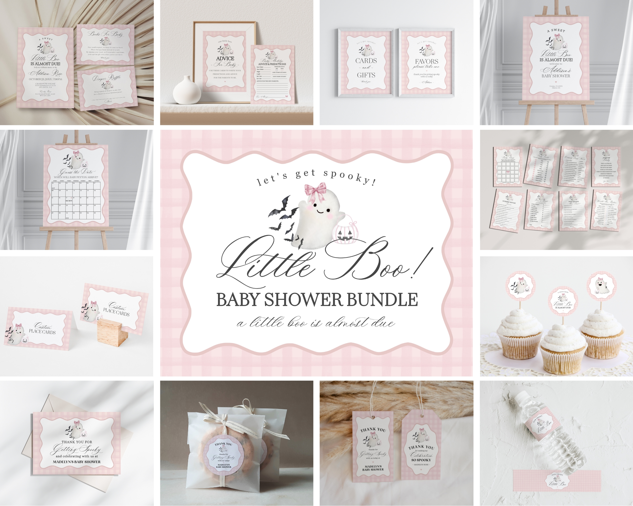 pink preppy halloween - baby shower bundle design preview
