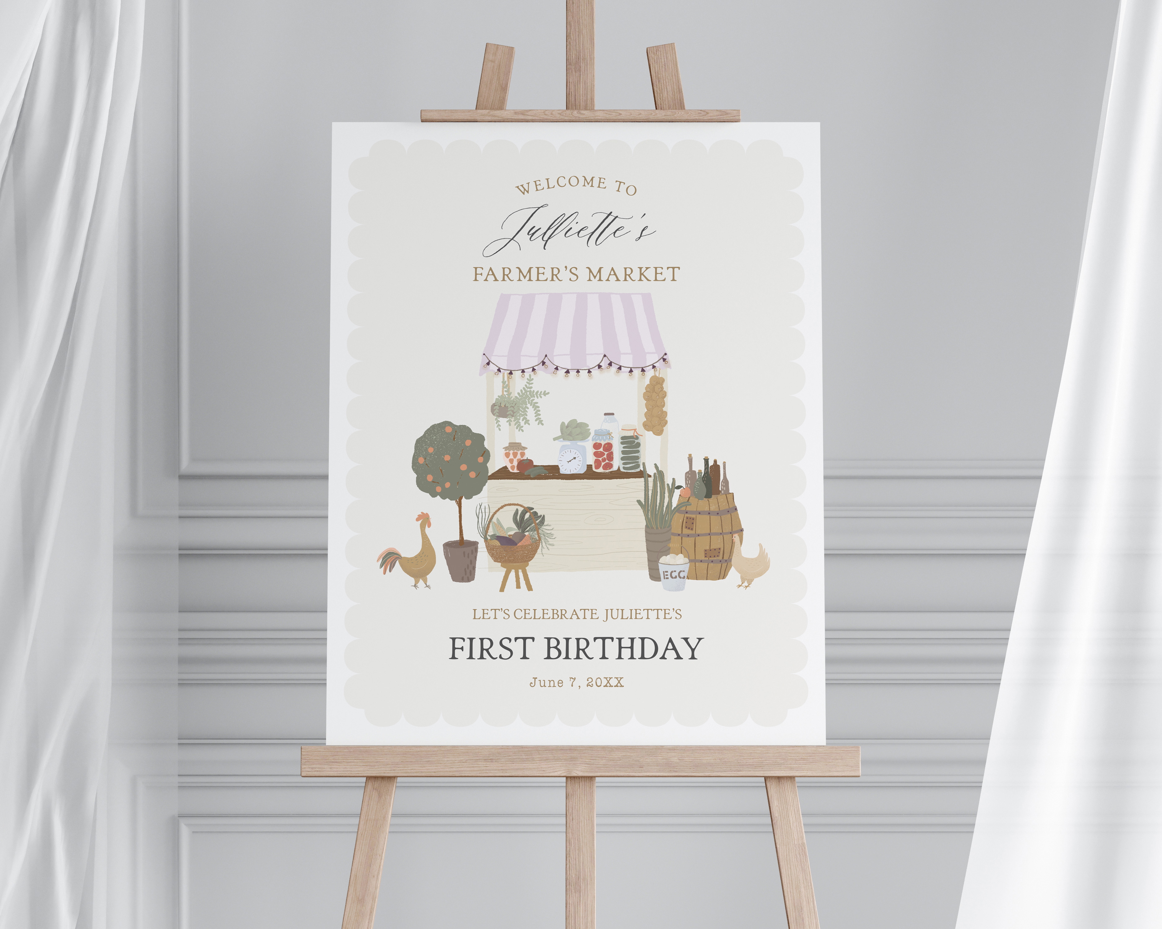 pink farmers market - birthday welcome sign design preview