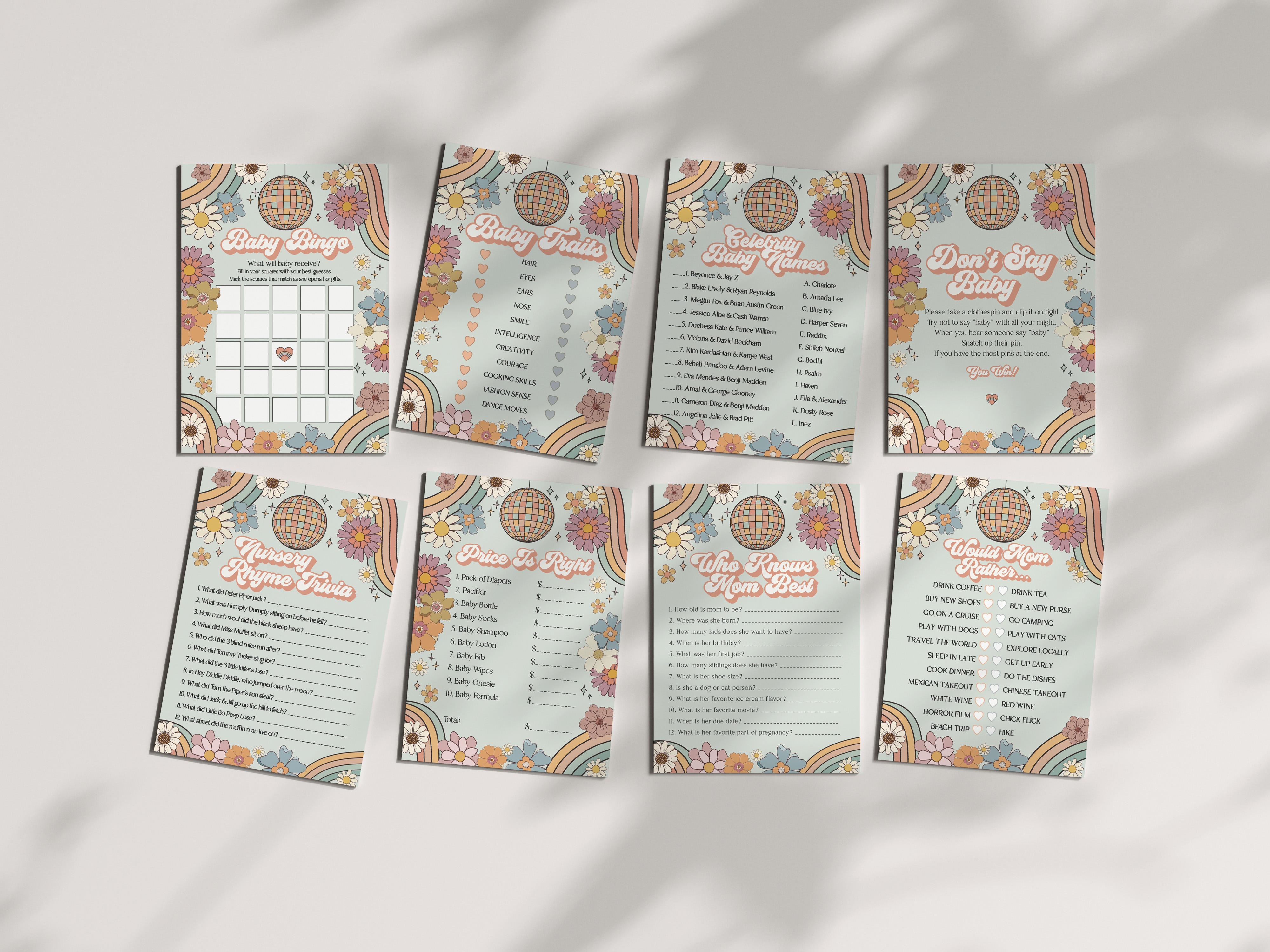 groovy floral - baby shower games design preview