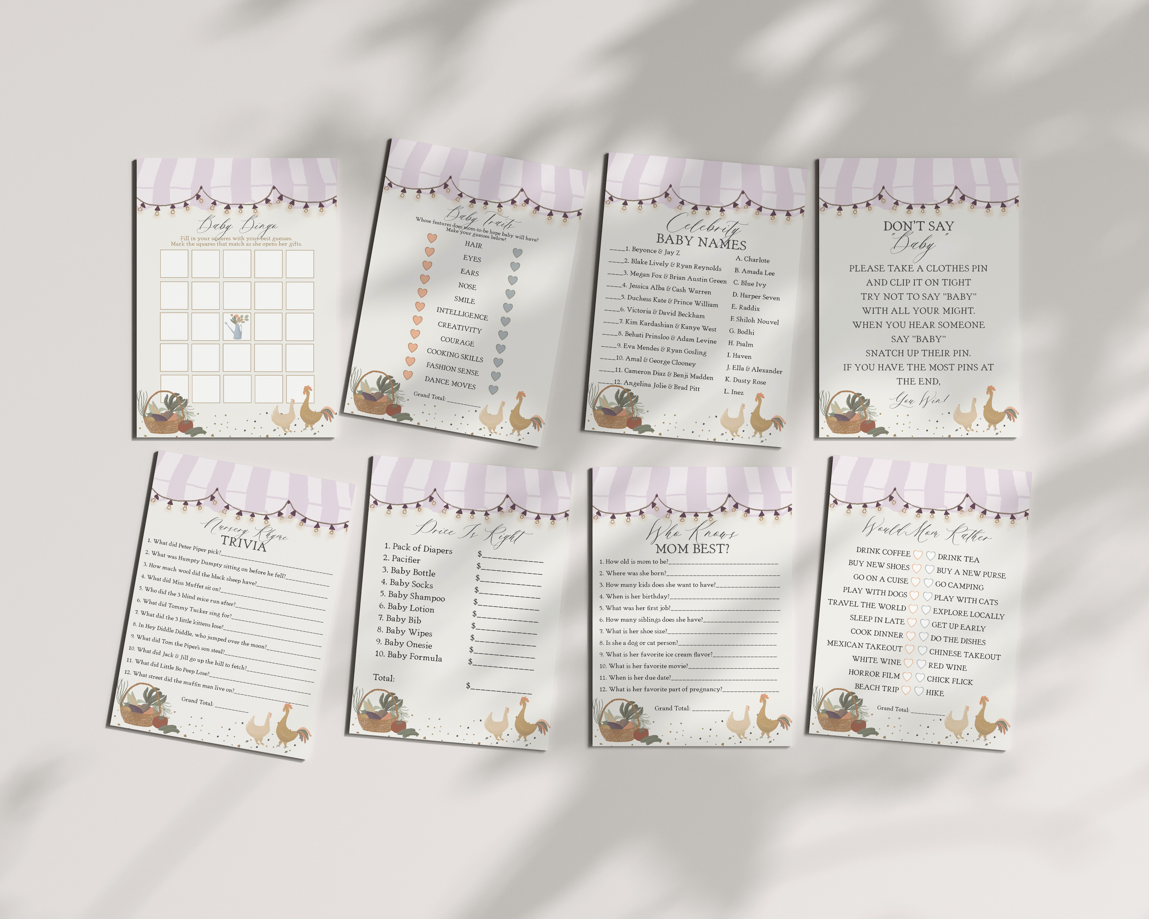 pink farmers market - baby shower games design preview