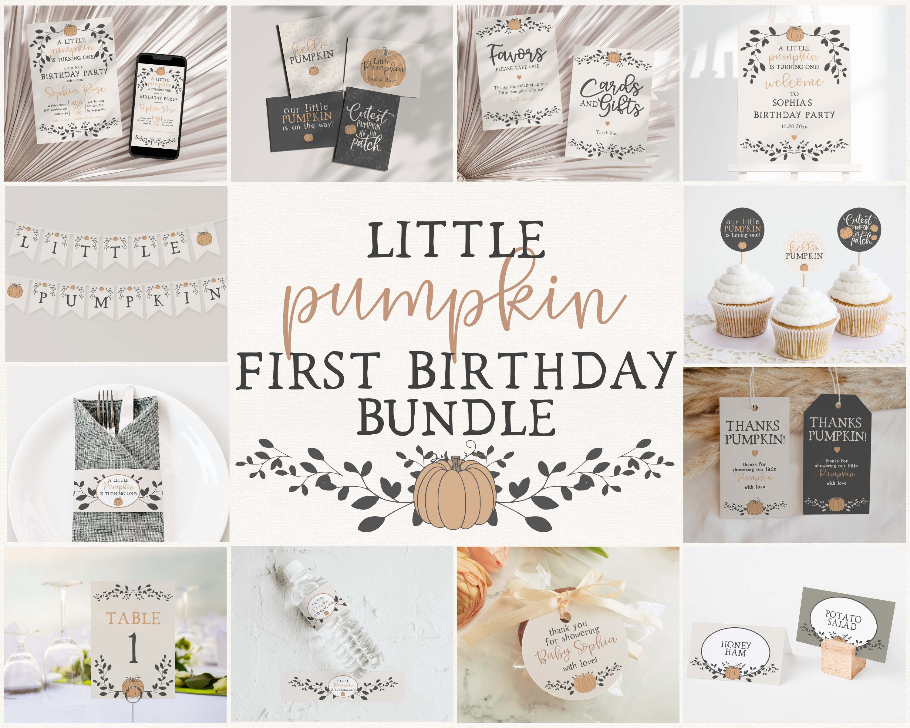 little pumpkin - first birthday bundle design preview