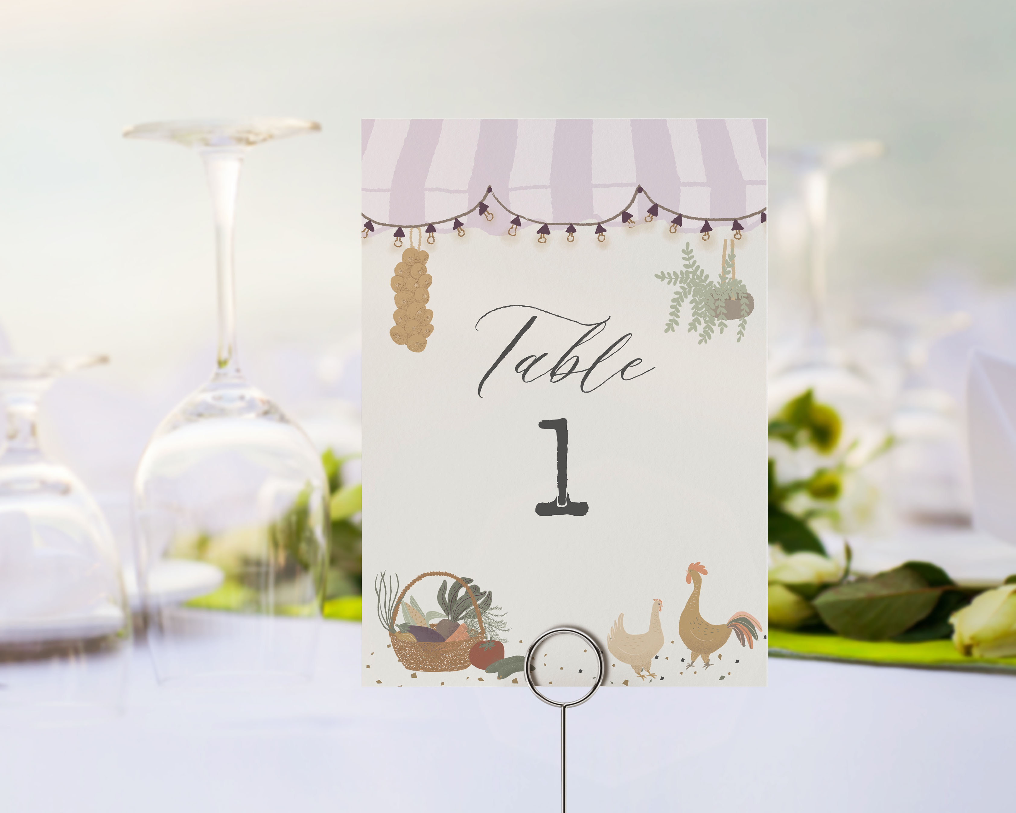 pink farmers market - table numbers design preview