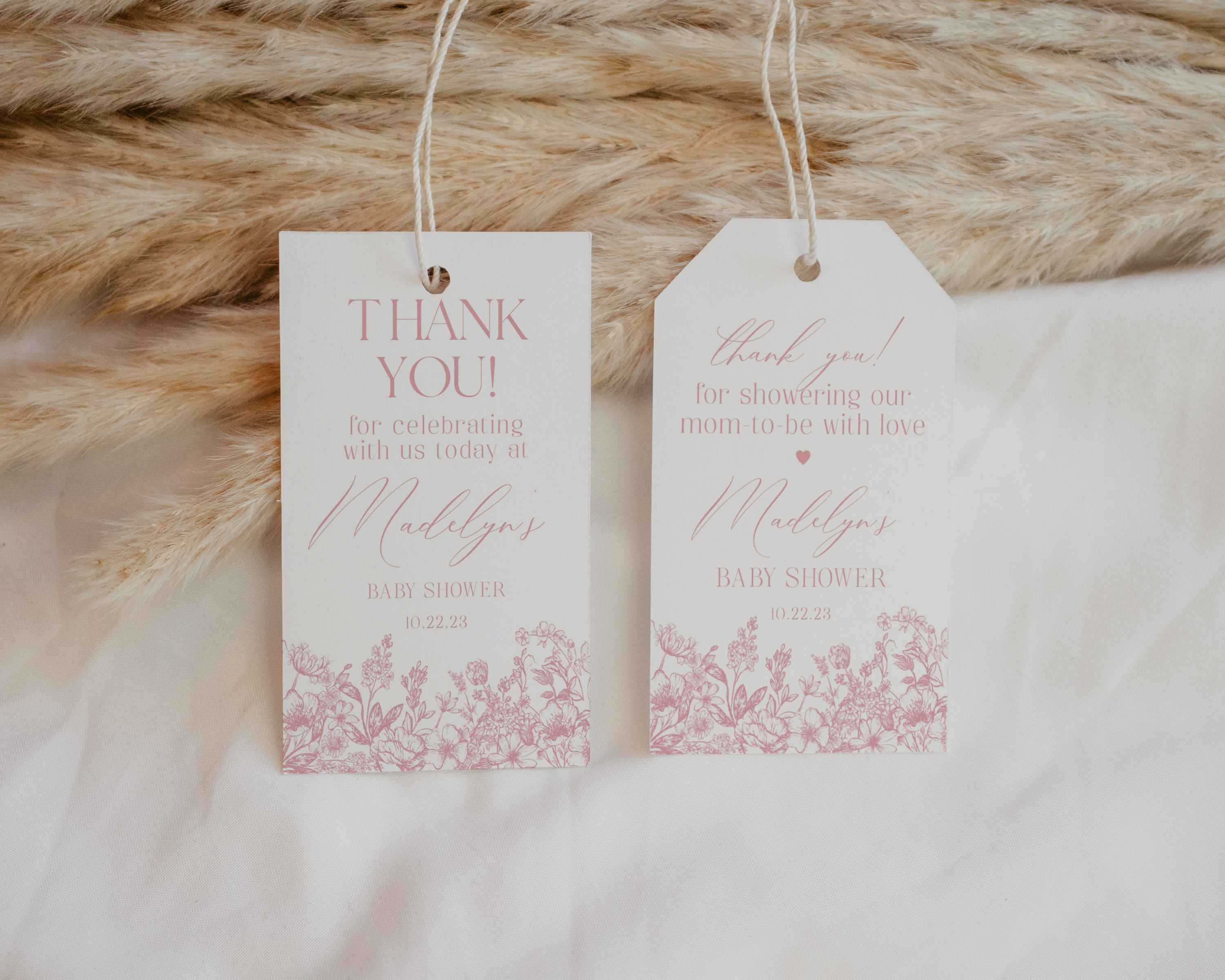 pink chinoiserie - favor tags design preview