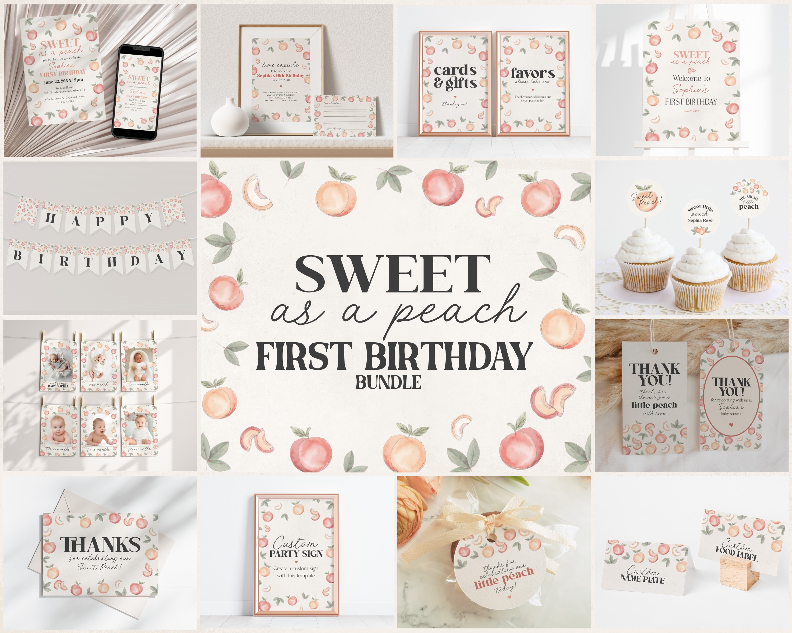 peach - first birthday bundle design preview