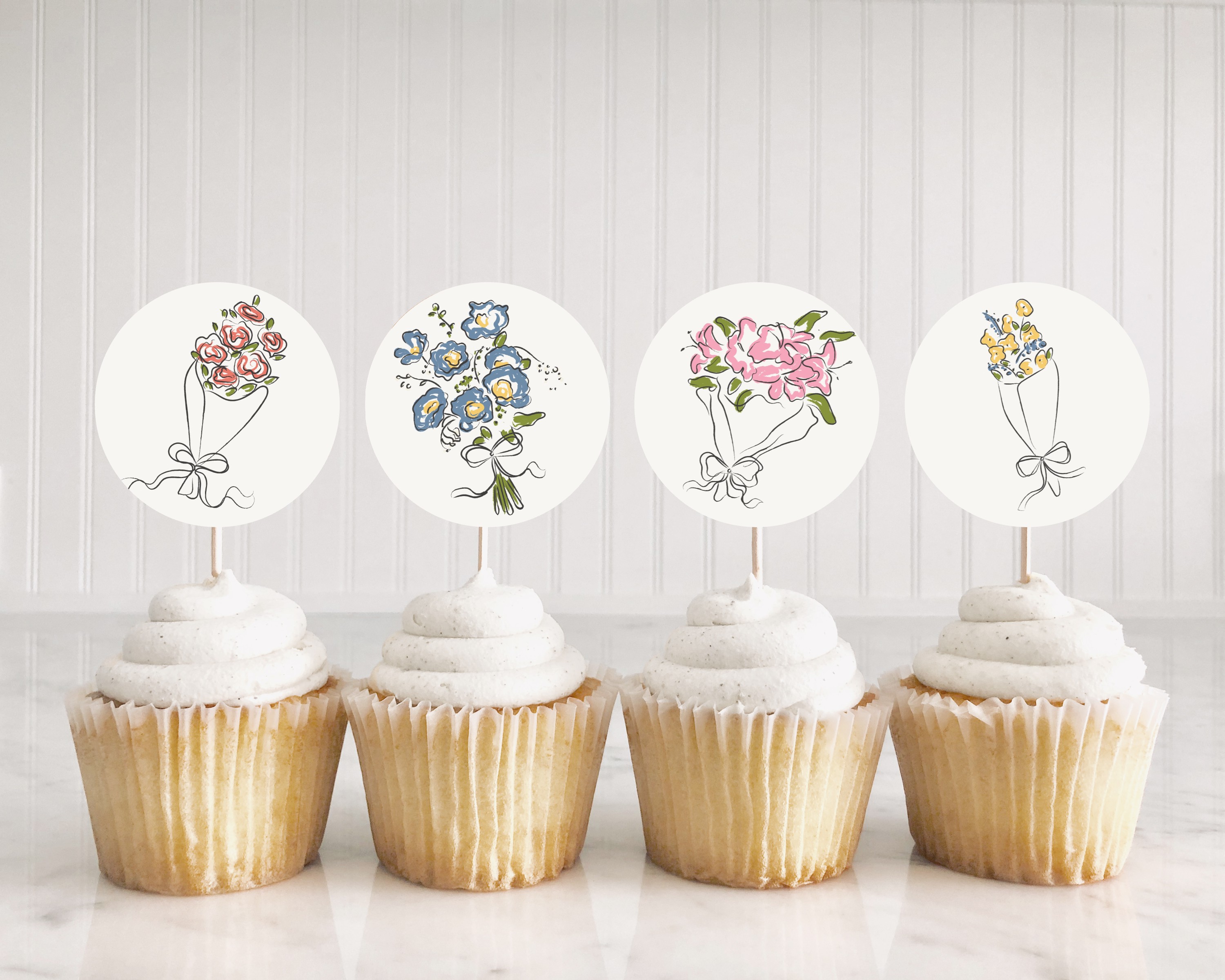 whimsical floral - cupcake toppers design preview