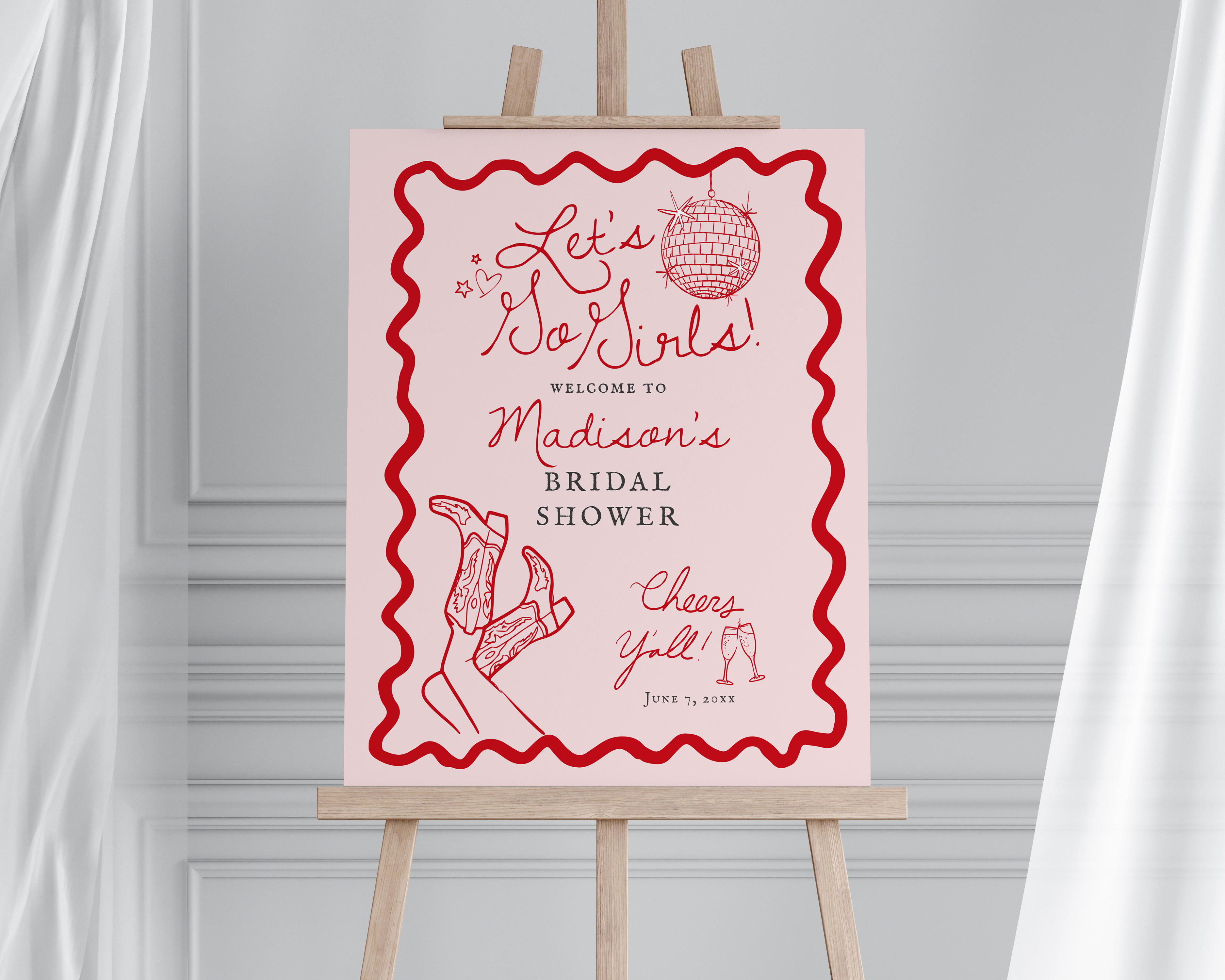 disco cowgirl - bridal shower welcome sign design preview