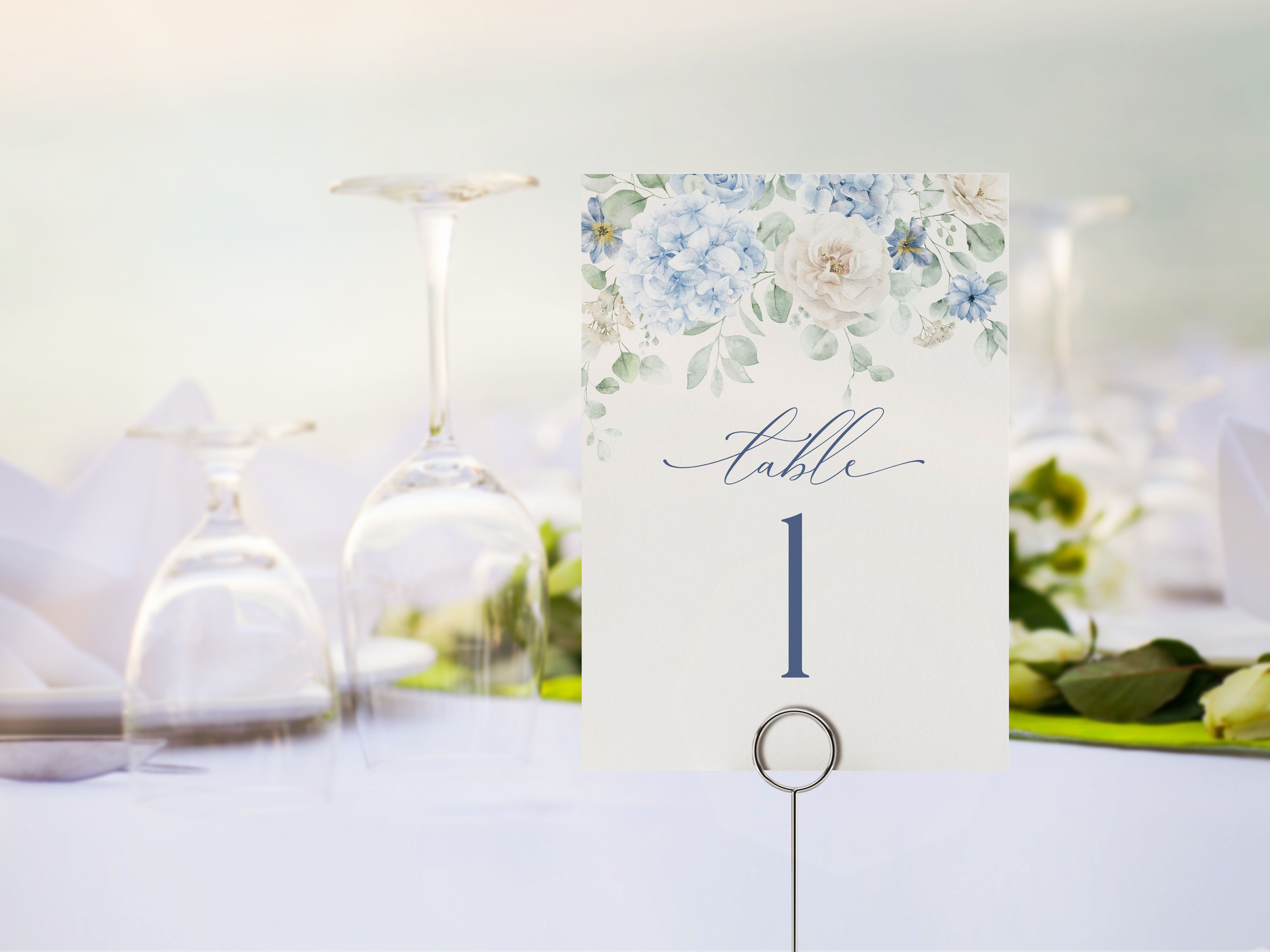 blue floral - table numbers design preview