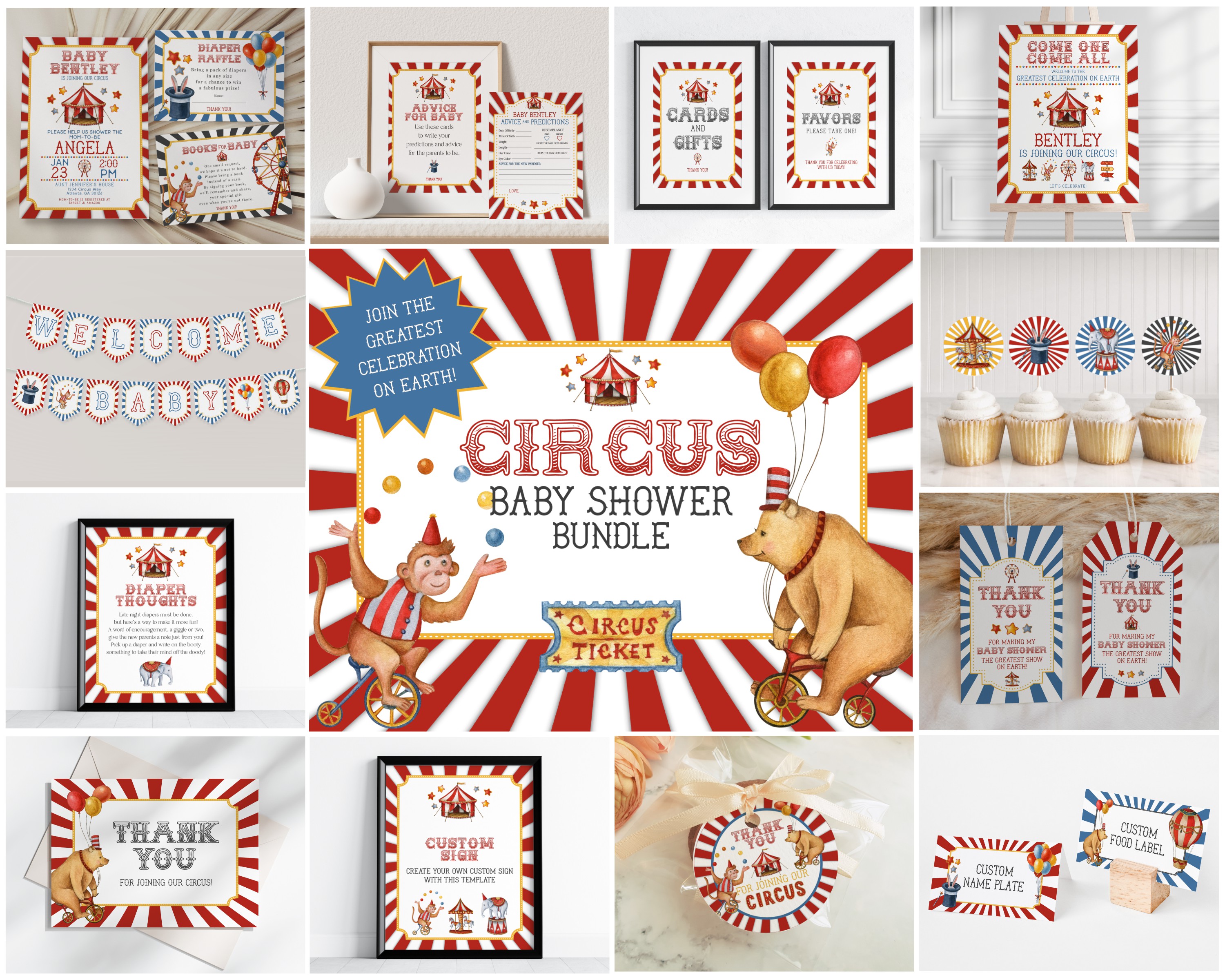 circus - baby shower bundle design preview