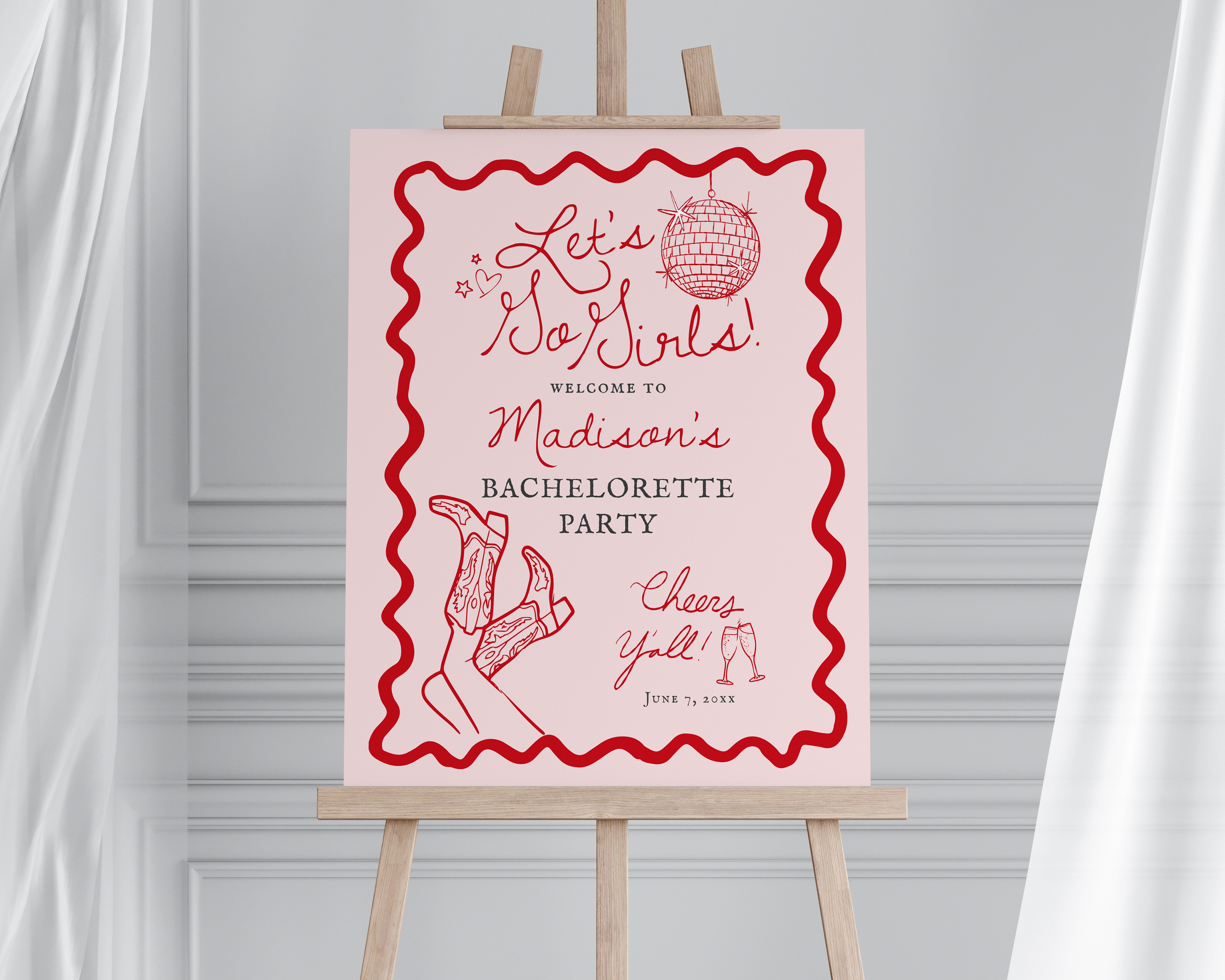 disco cowgirl - bachelorette party welcome sign design preview