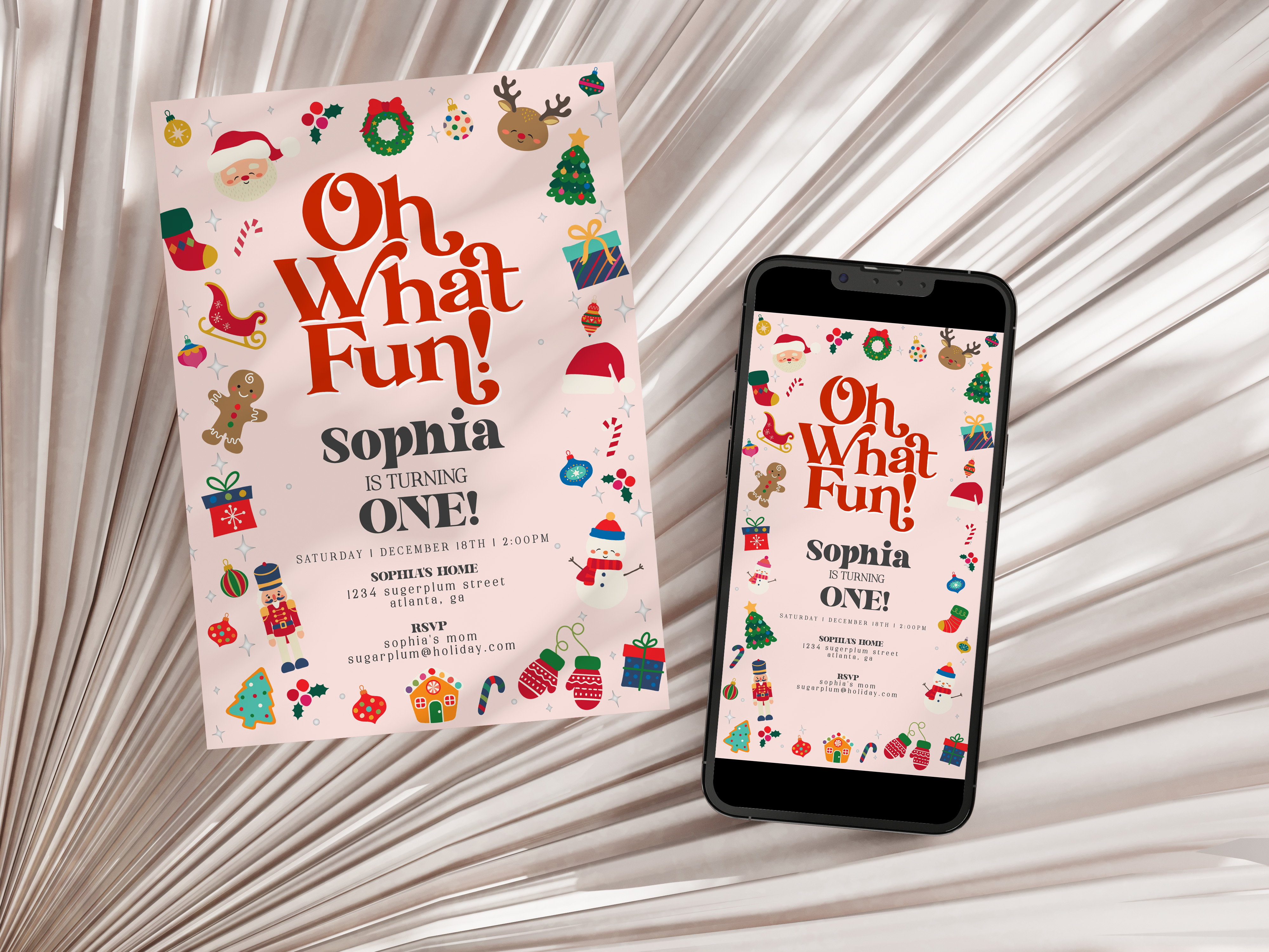 pink oh what fun - birthday invitation design preview
