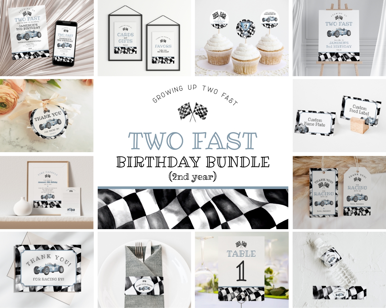 blue race car - second birthday bundle design preview