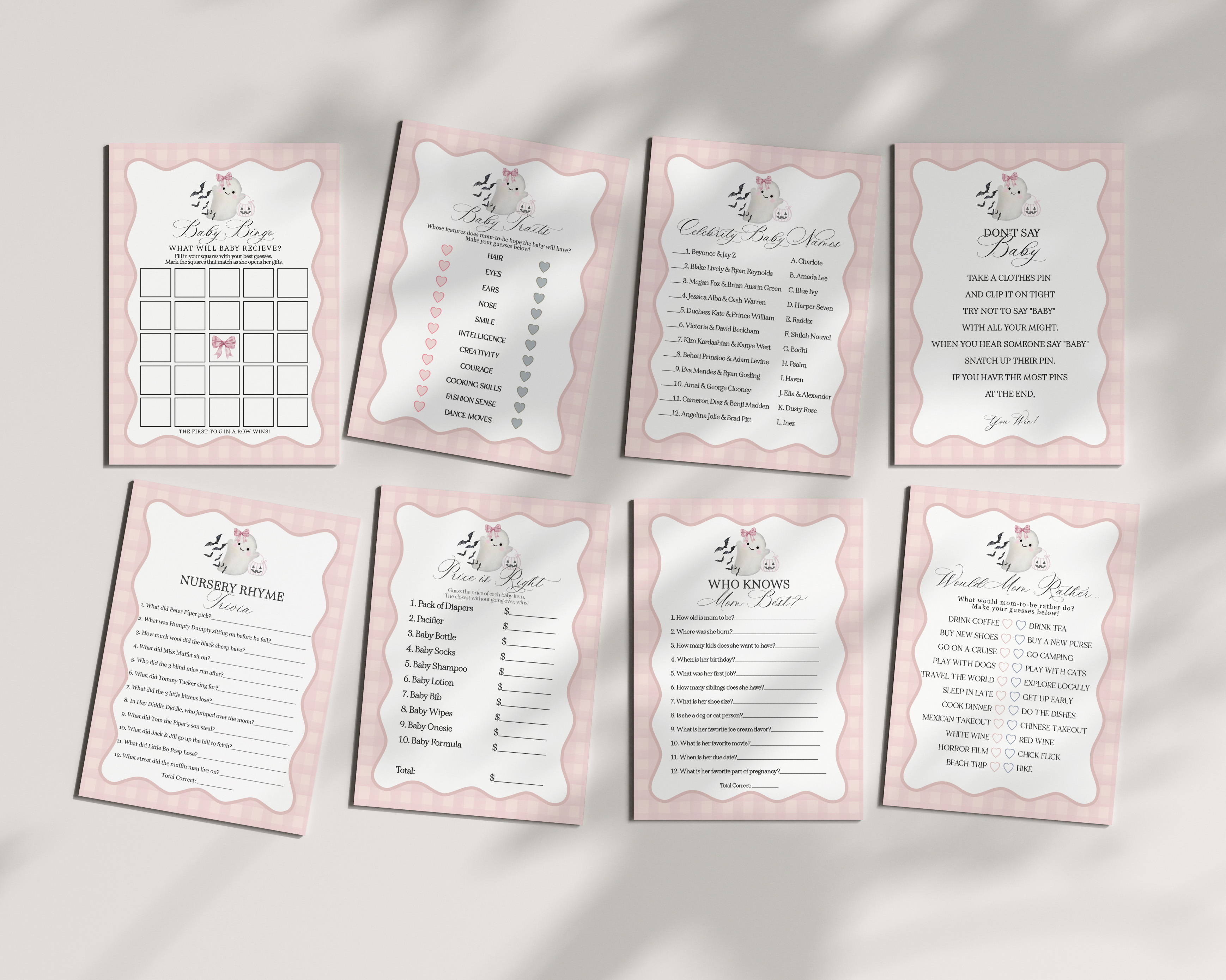 pink preppy halloween - baby shower games design preview