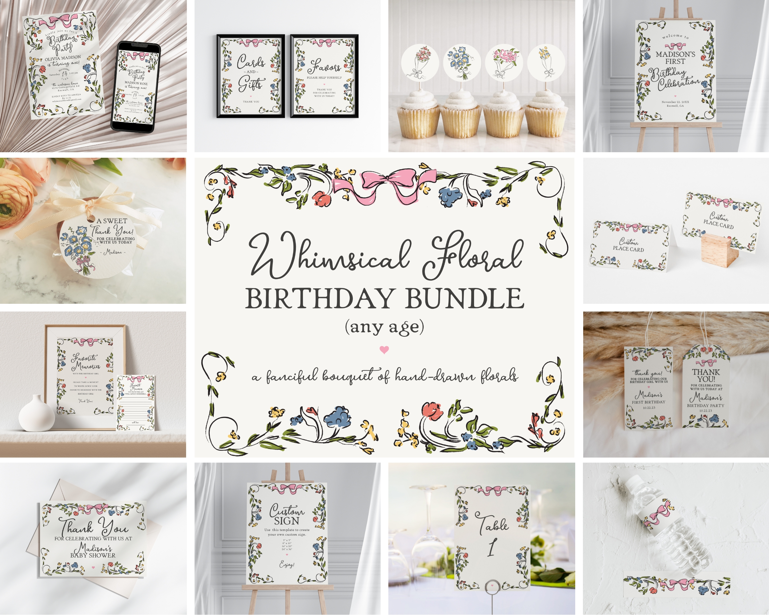 whimsical floral - birthday bundle design preview