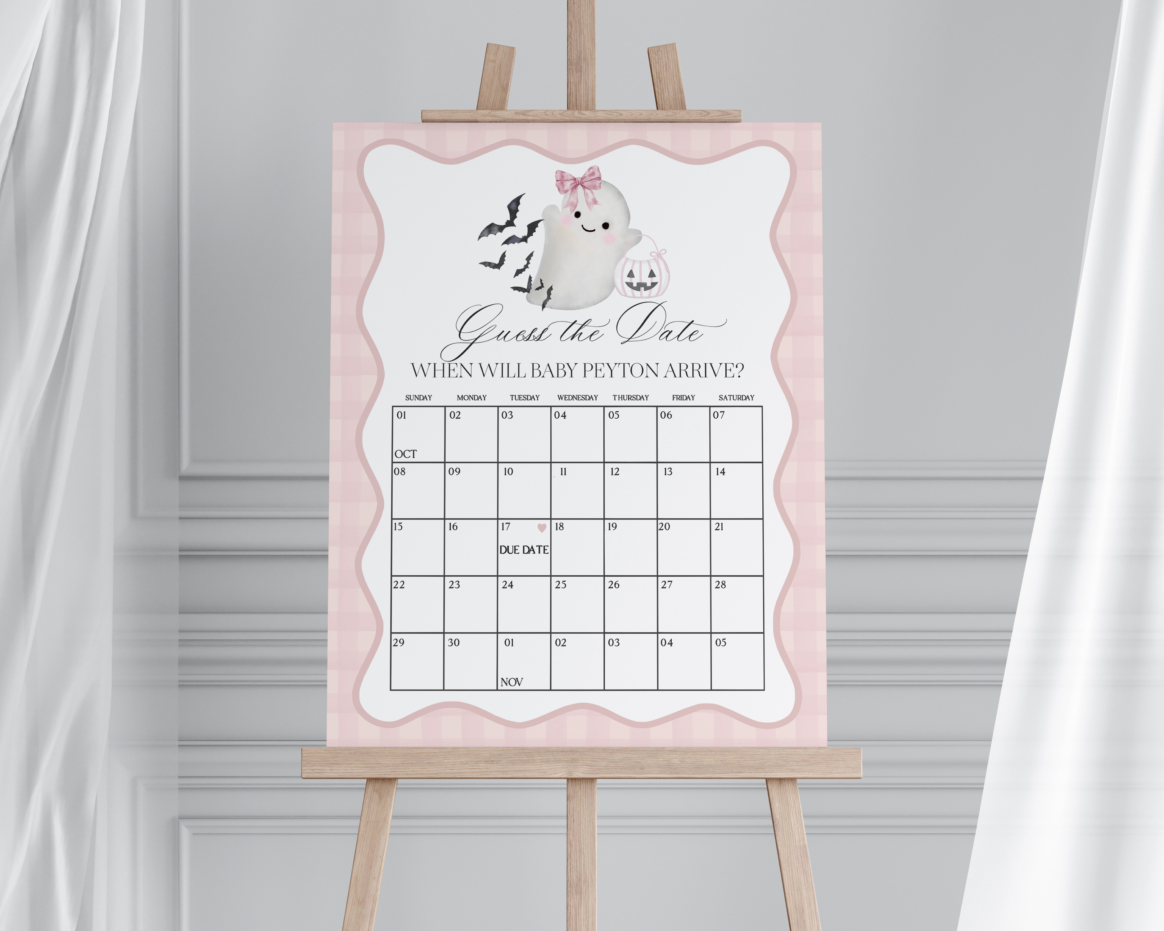 pink preppy halloween - guess the date design preview