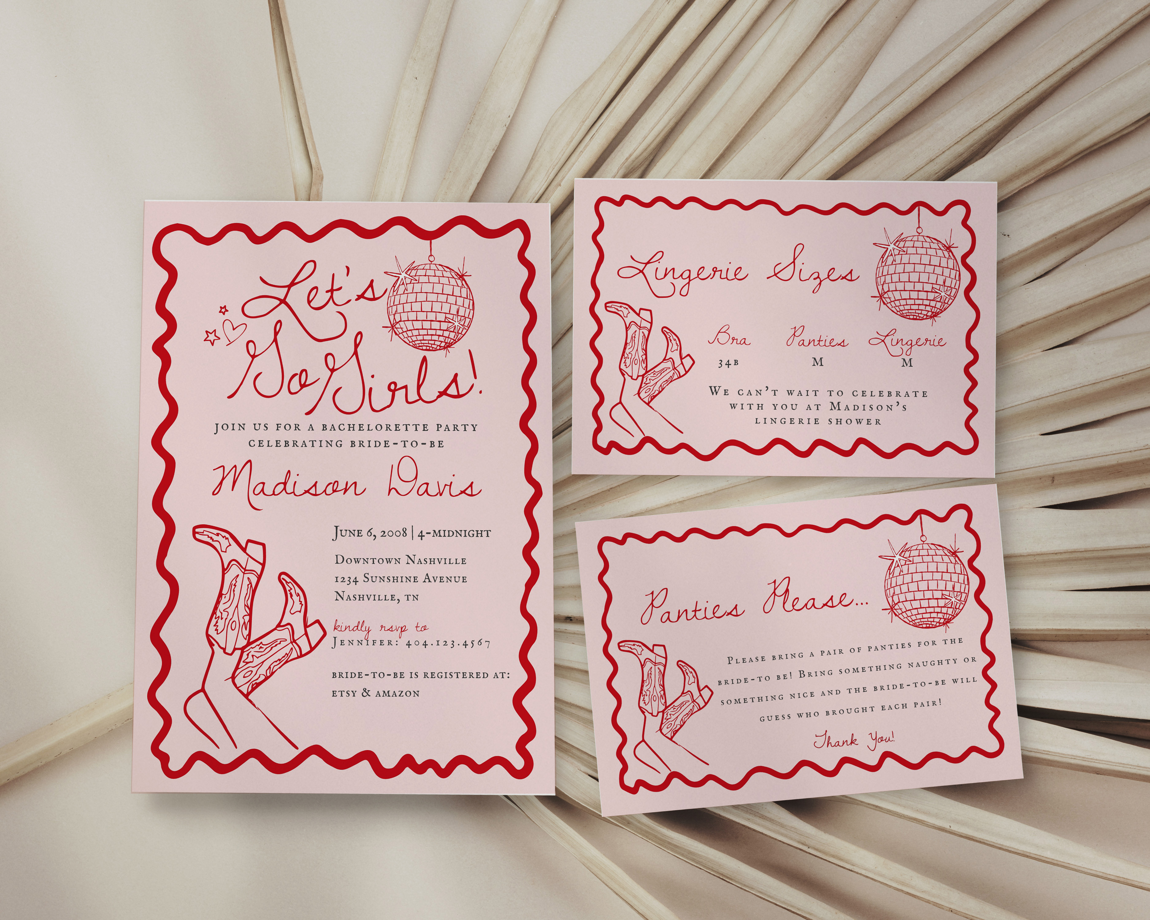 disco cowgirl - bachelorette party invite design preview