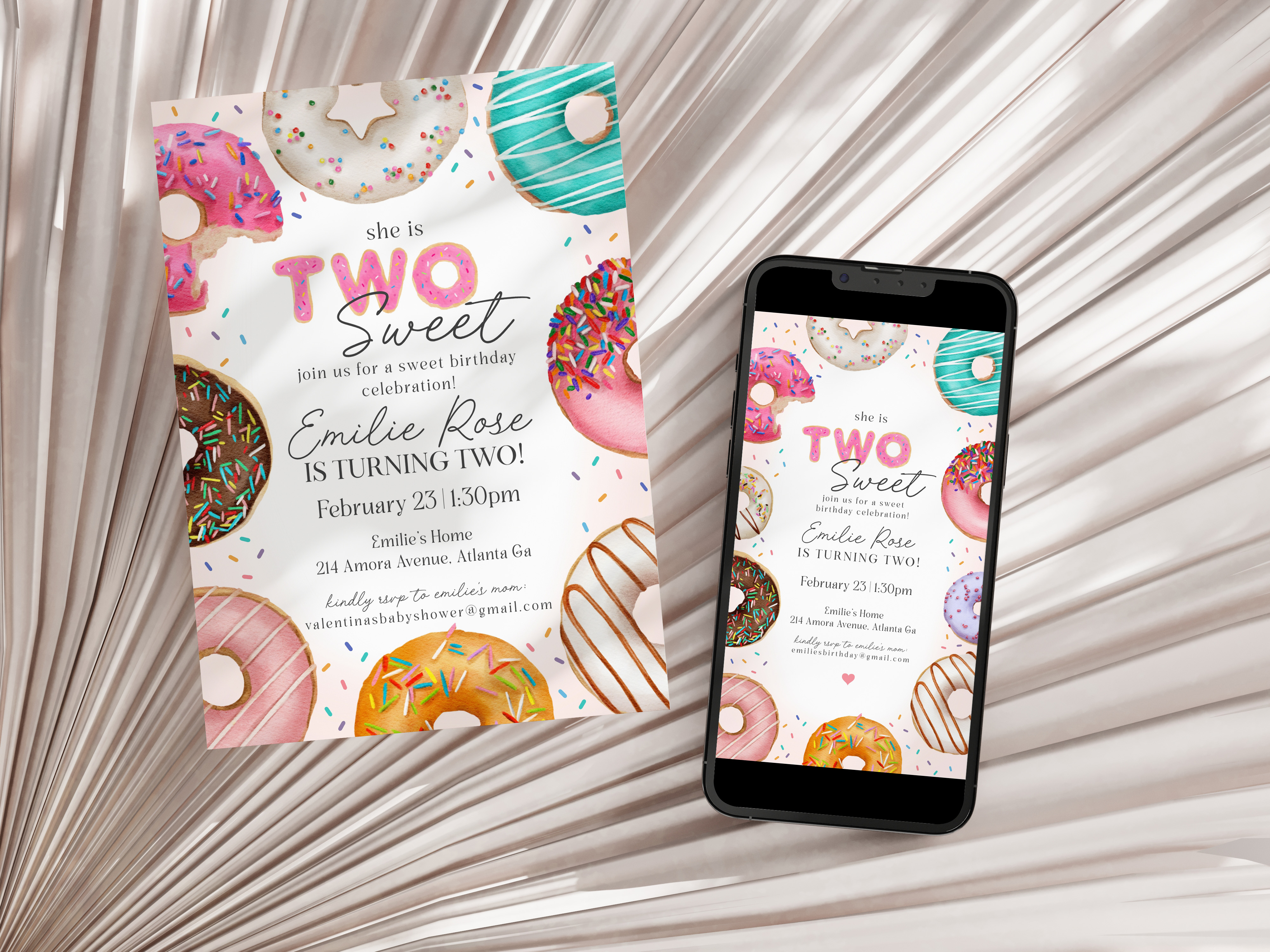 donut - second birthday invite design preview