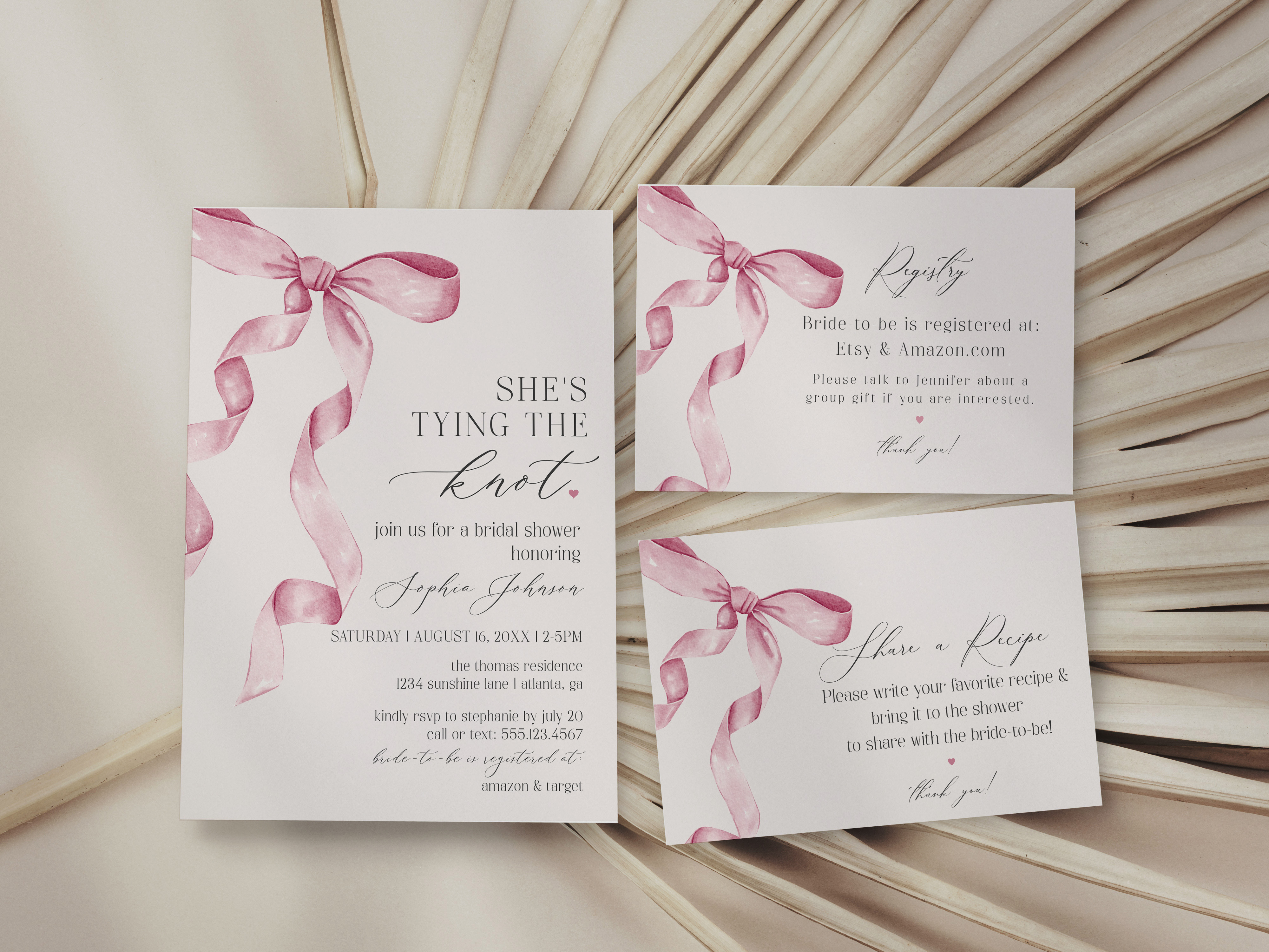 pink bow - bridal shower invite design preview
