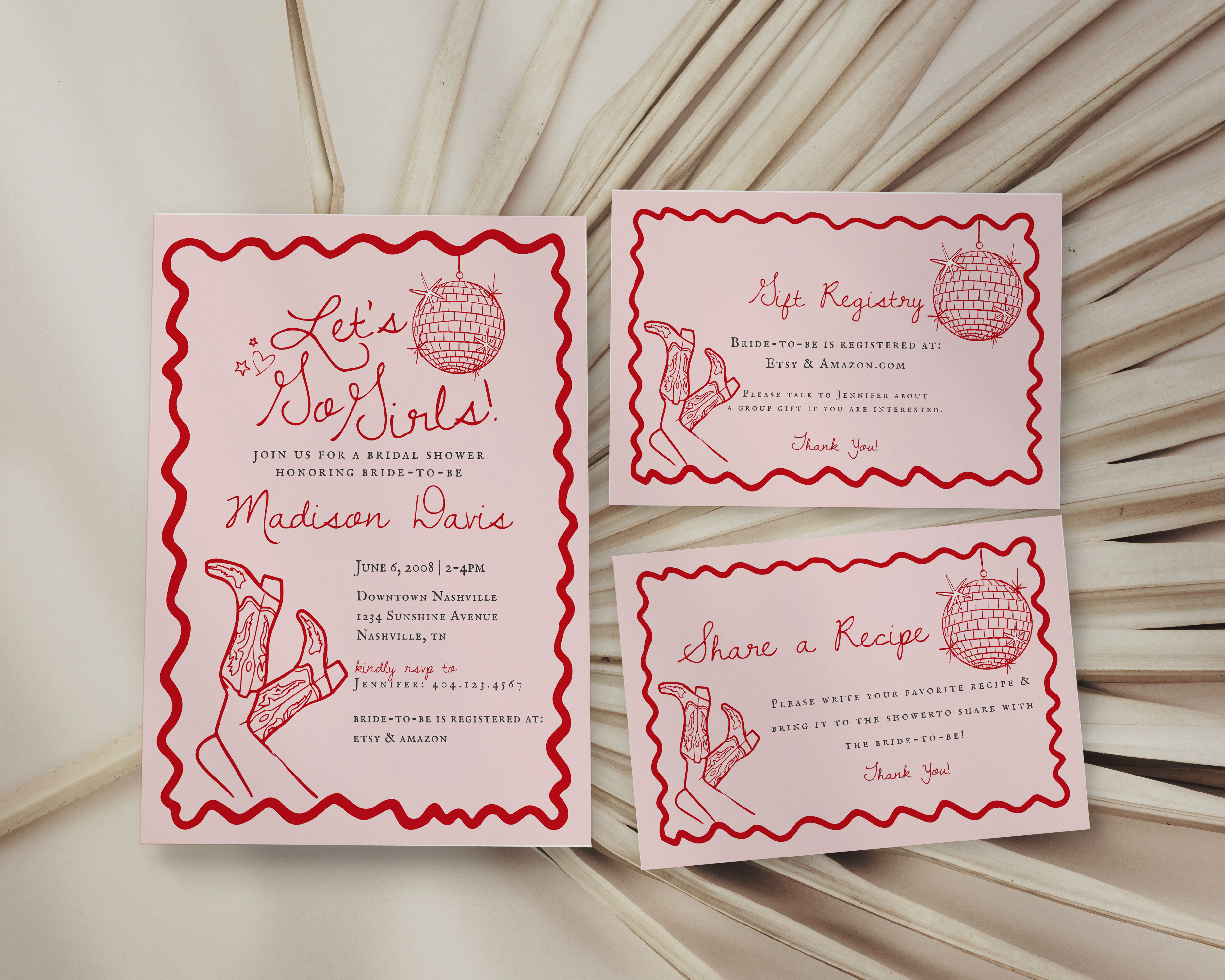 disco cowgirl - bridal shower invite design preview