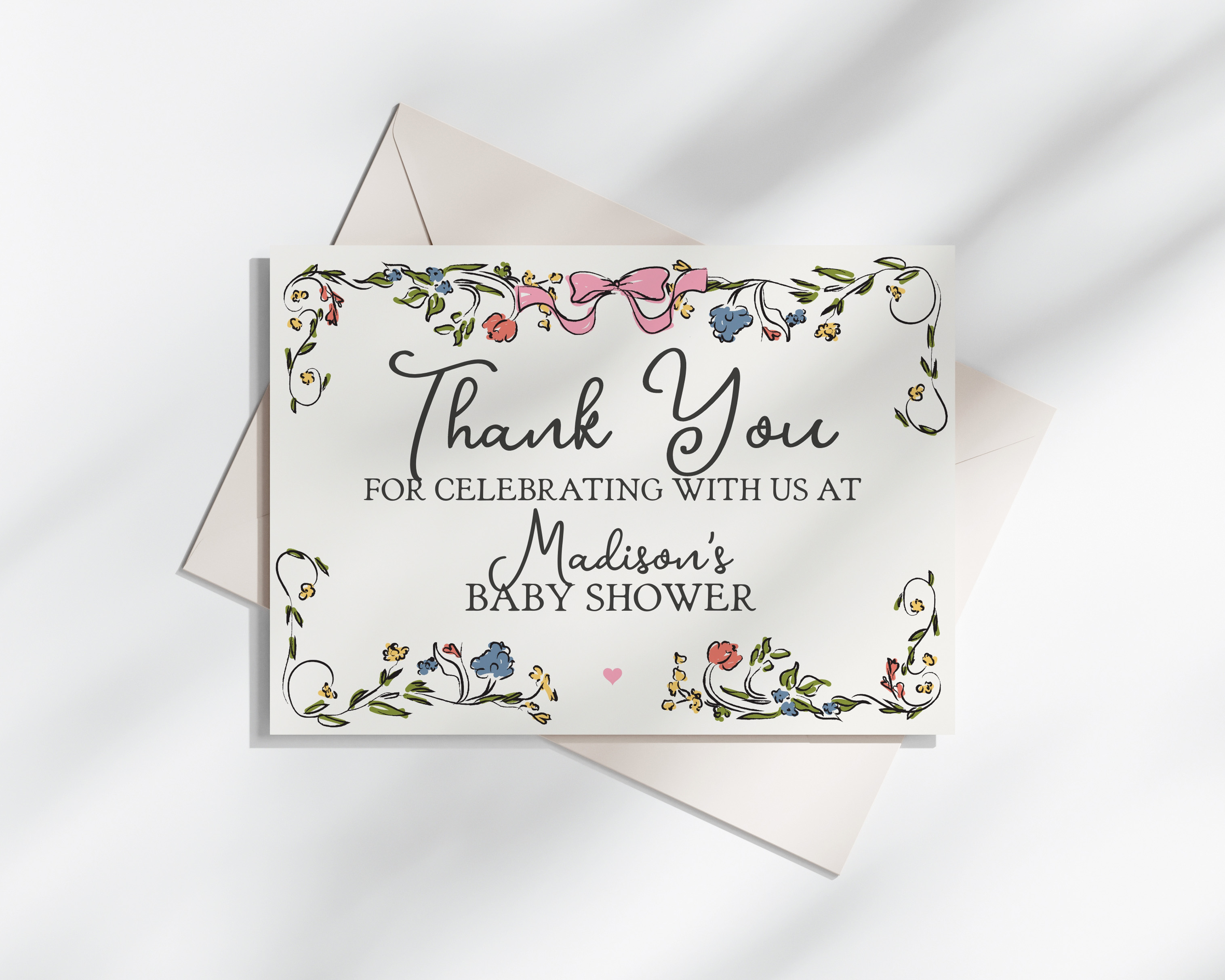 whimsical floral - thank you card design preview