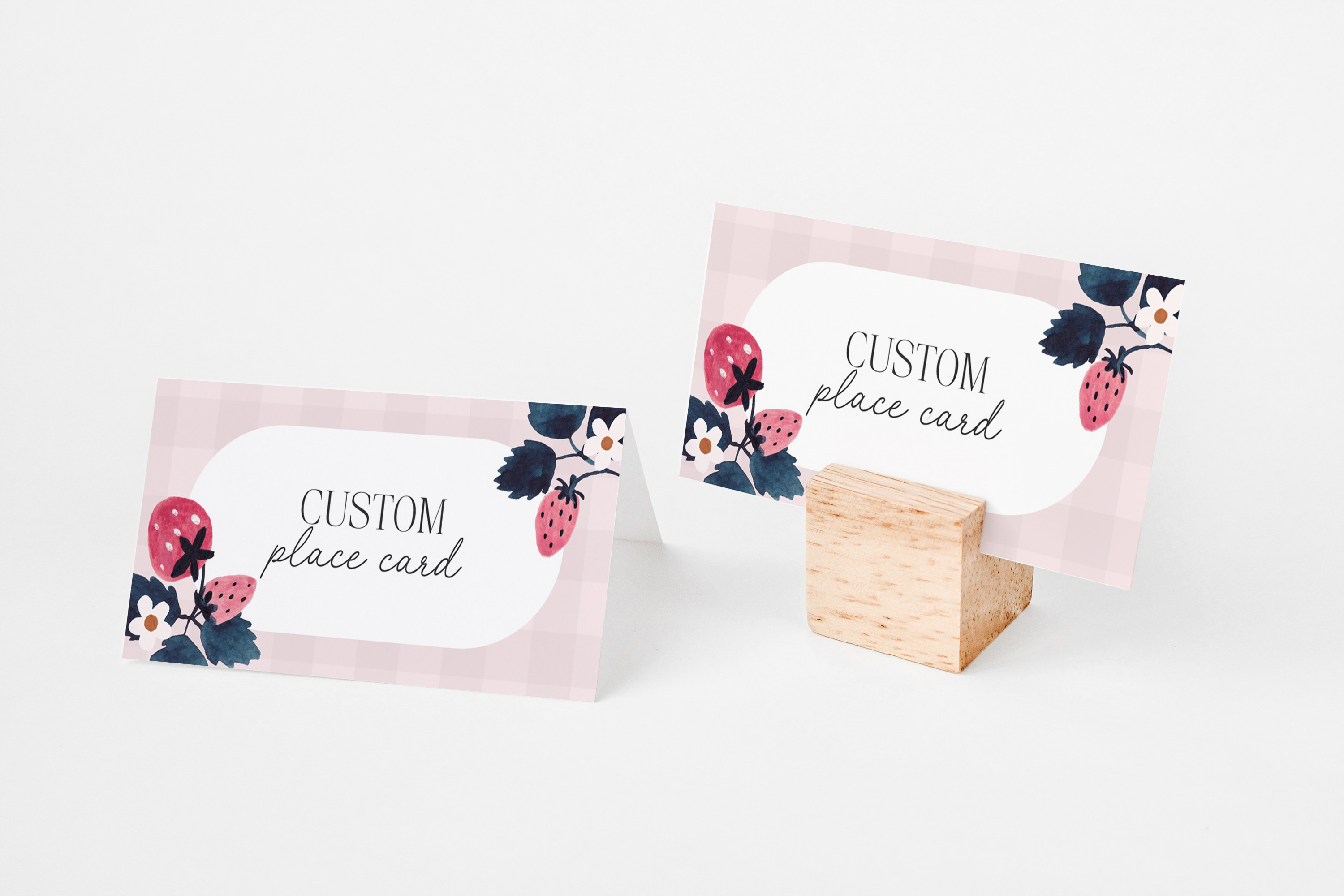pink strawberry - place cards design preview