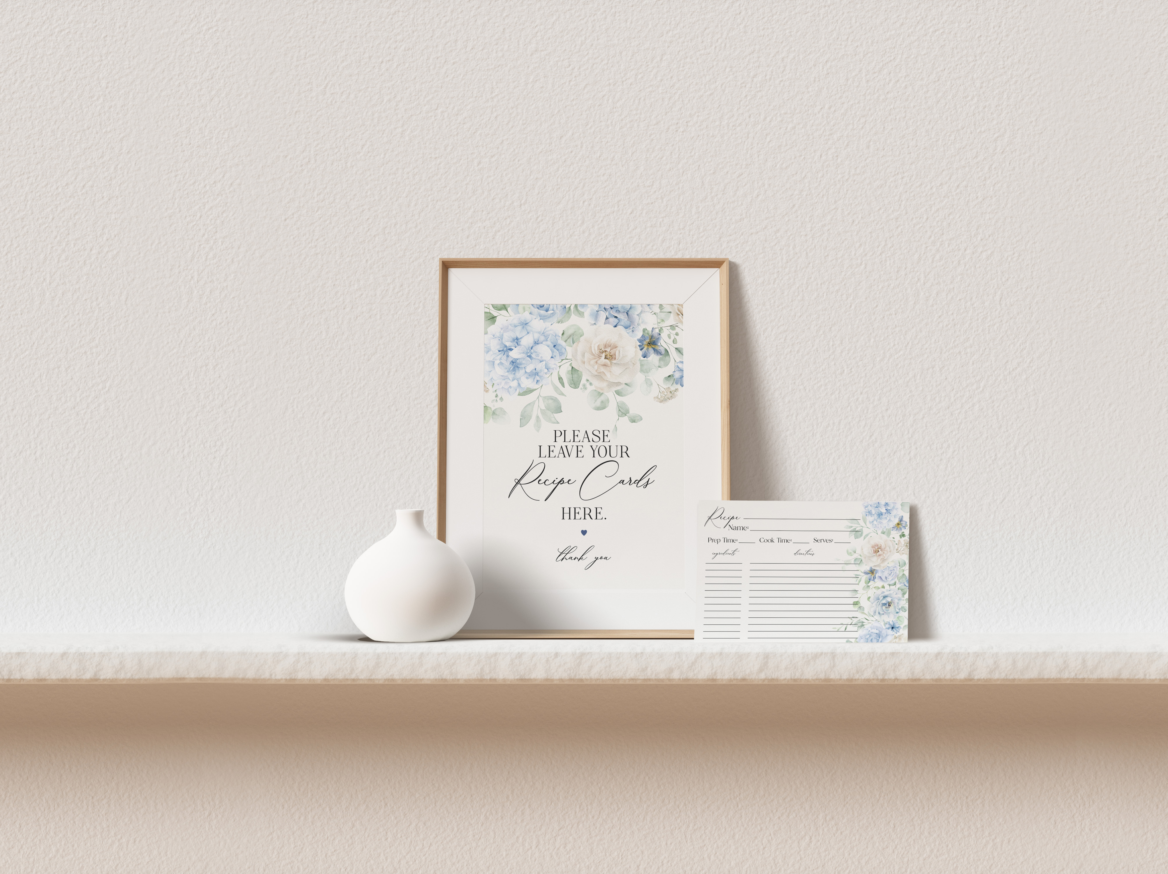blue floral - recipe card set design preview