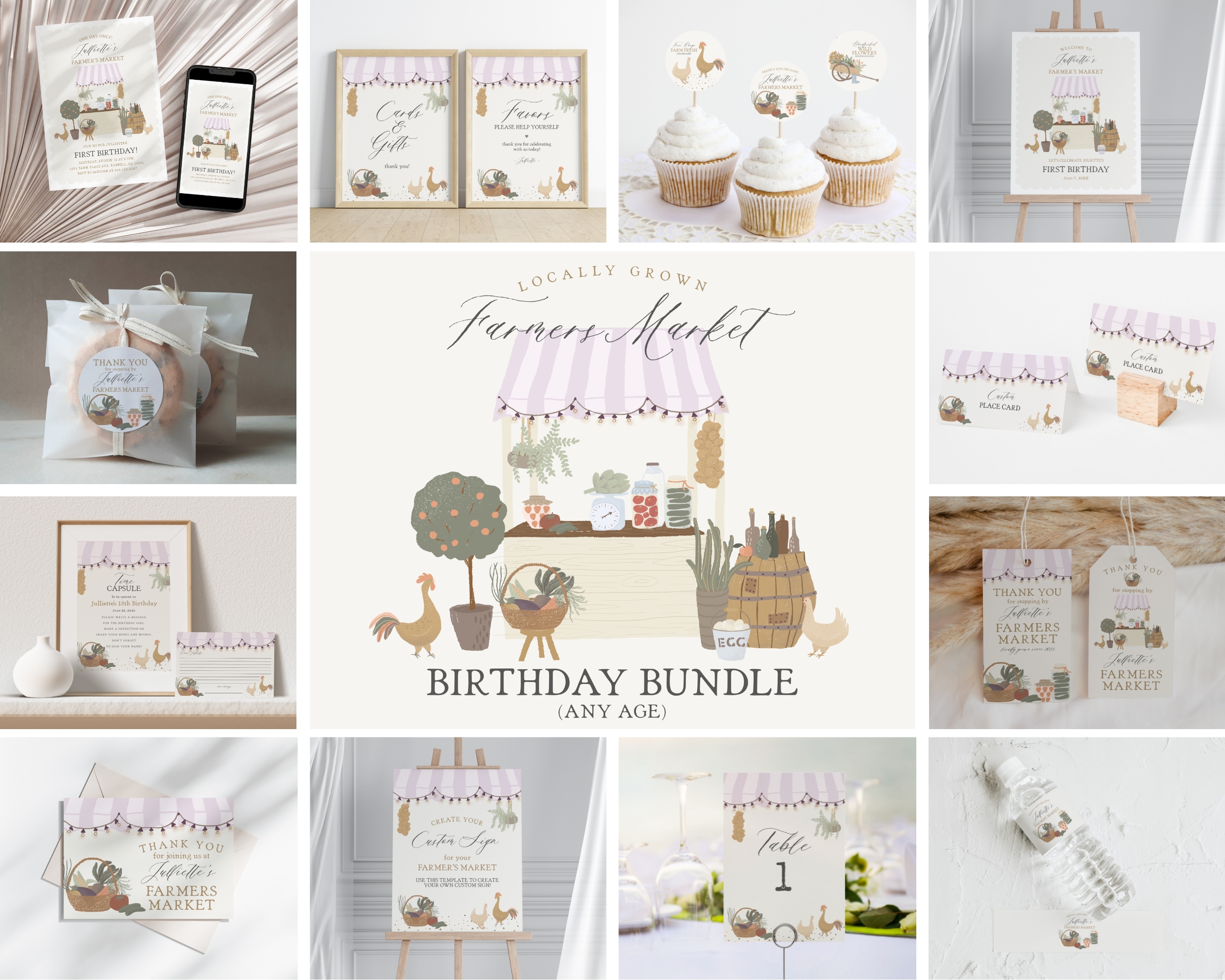 pink farmers market - birthday bundle design preview
