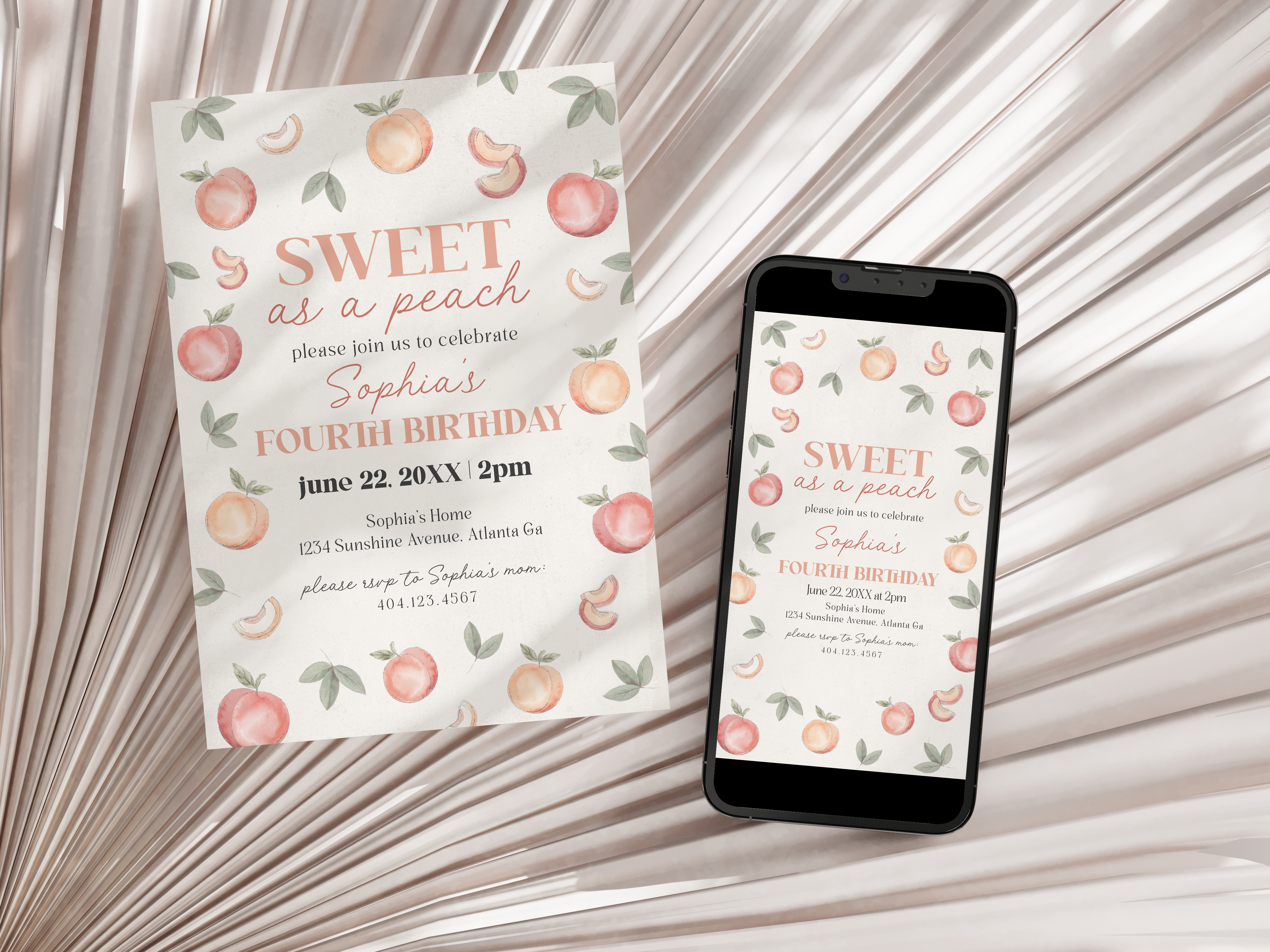 peach - birthday invite design preview