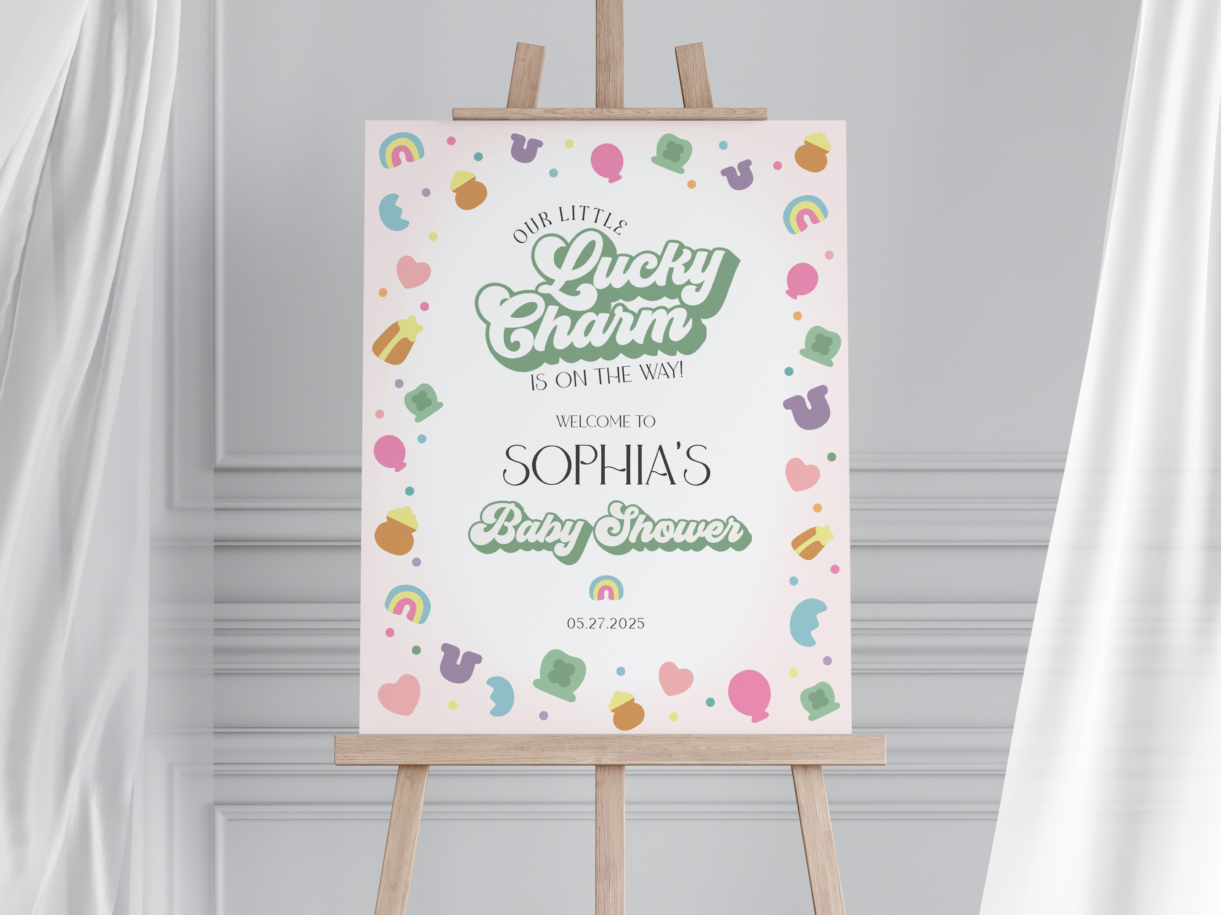 lucky charm - baby shower welcome sign design preview