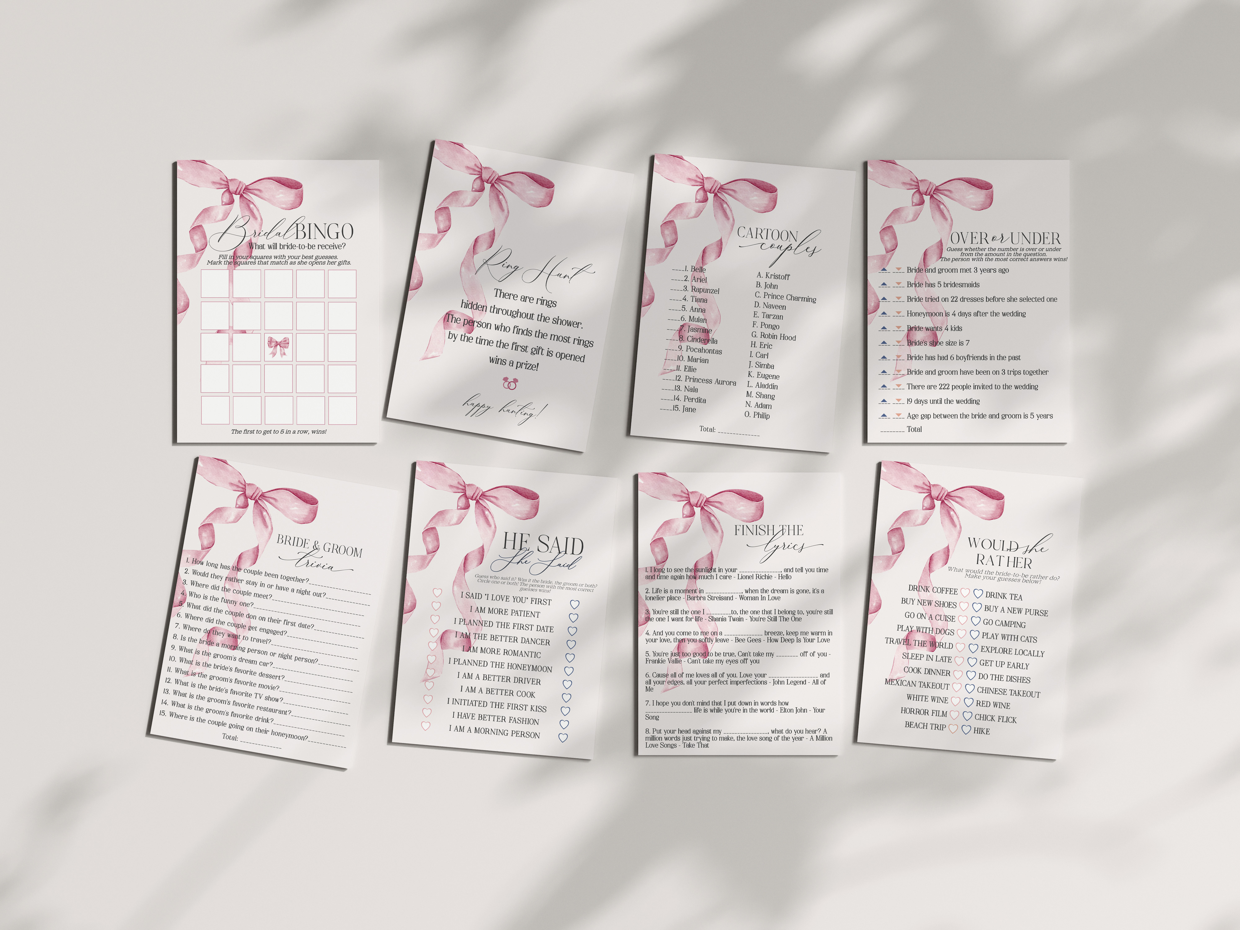 pink bow - bridal shower games design preview