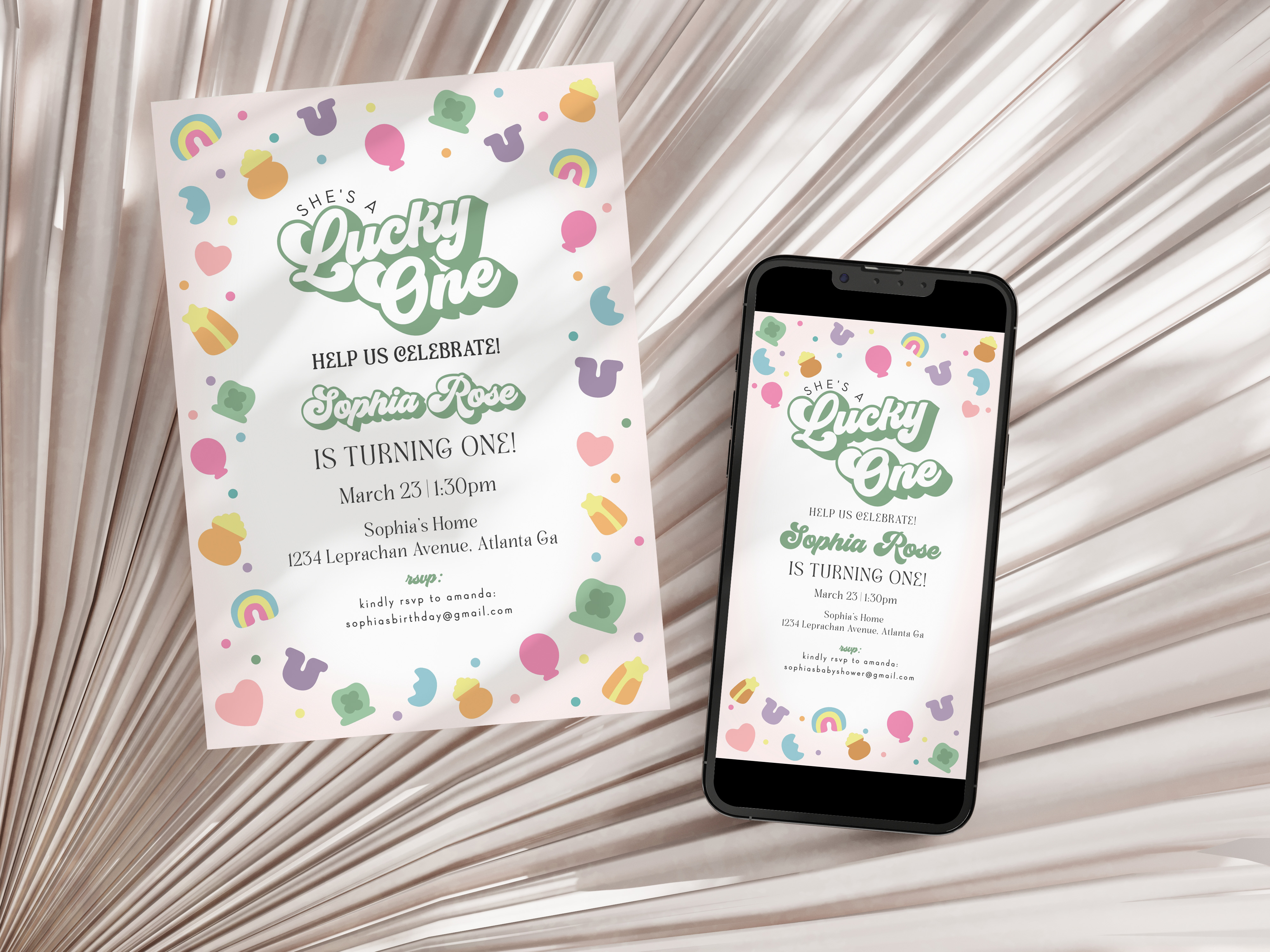 lucky charm - first birthday invite design preview