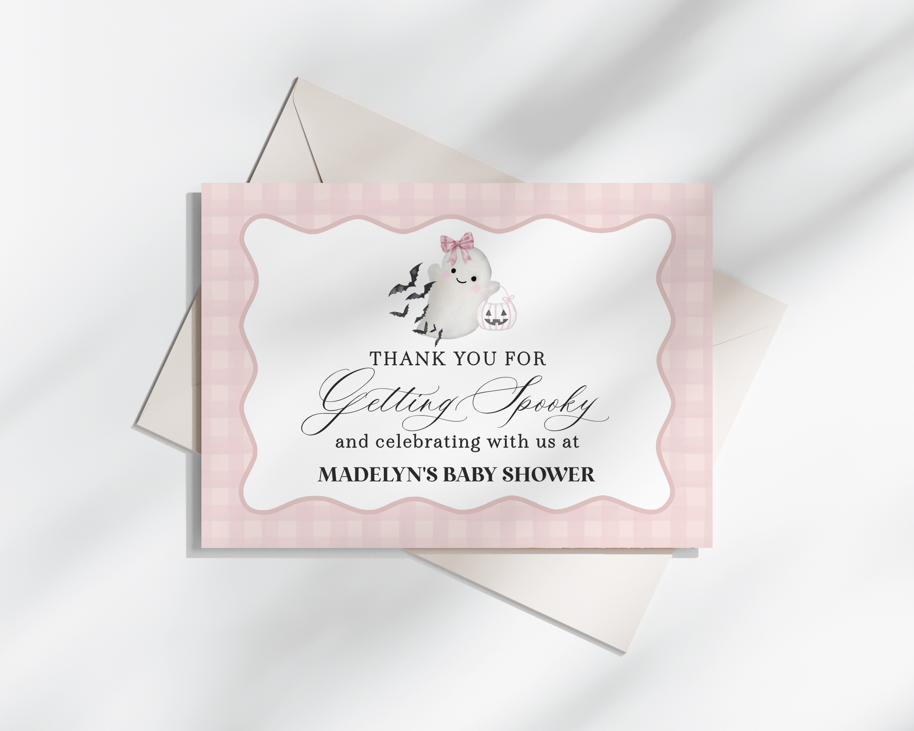 pink preppy halloween - thank you card design preview