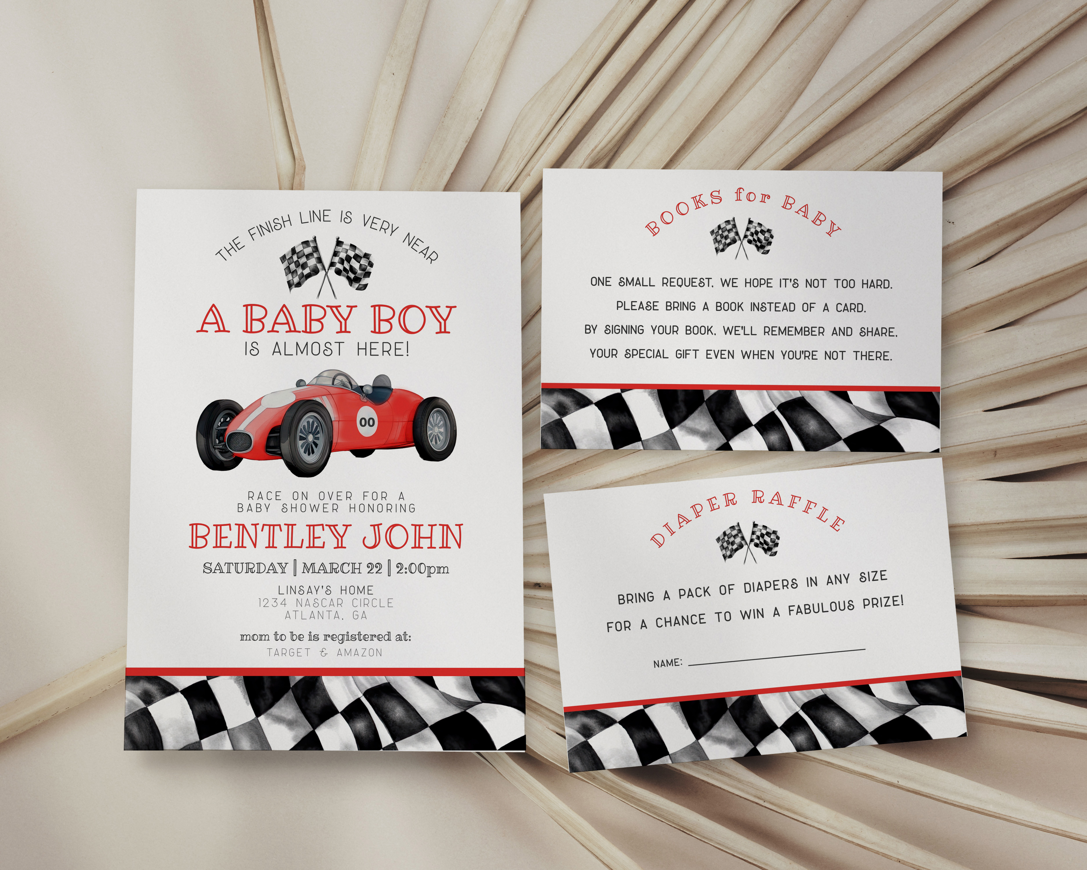 red race car - baby shower invite design preview
