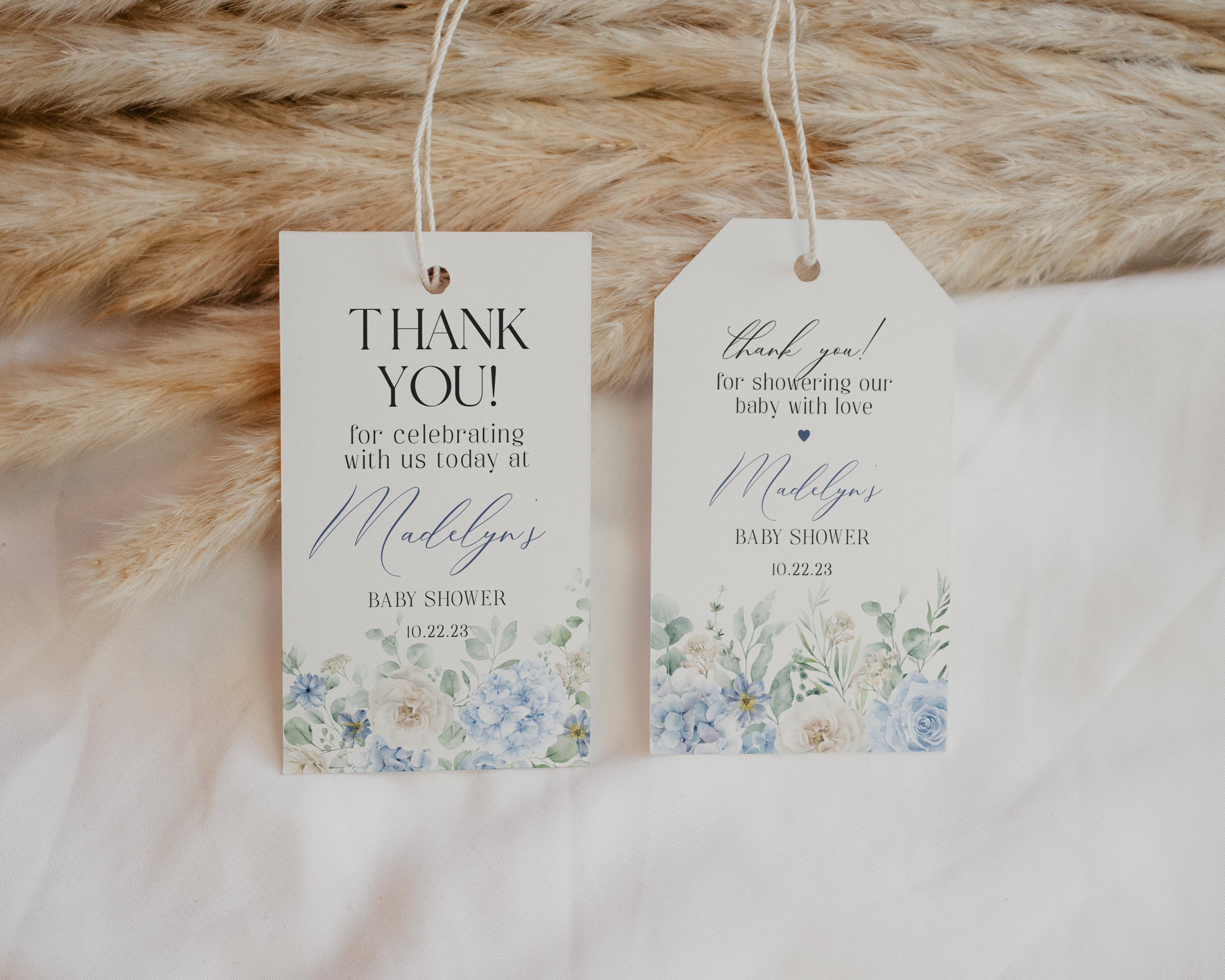 blue floral - favor tags design preview