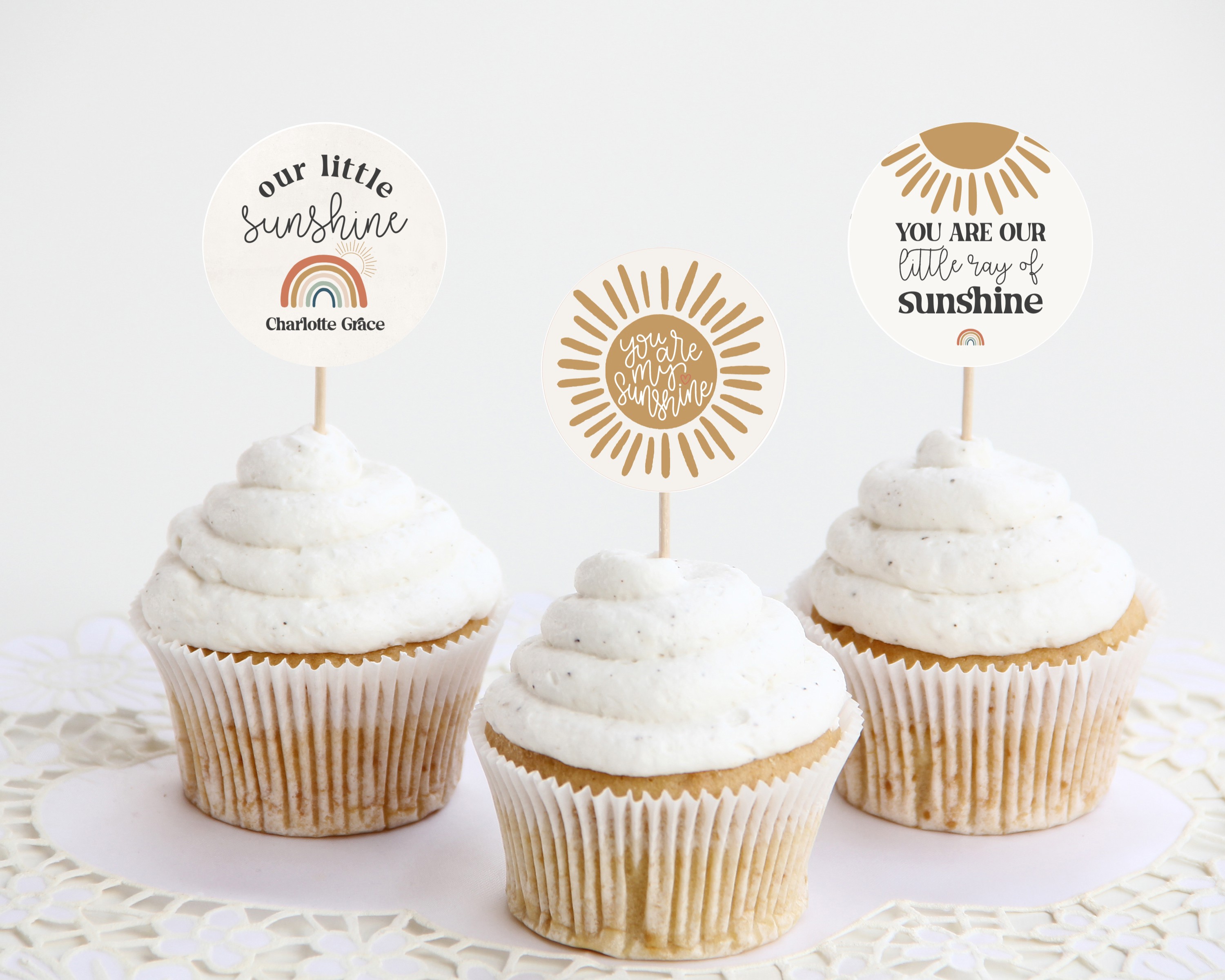 sunshine - cupcake toppers design preview