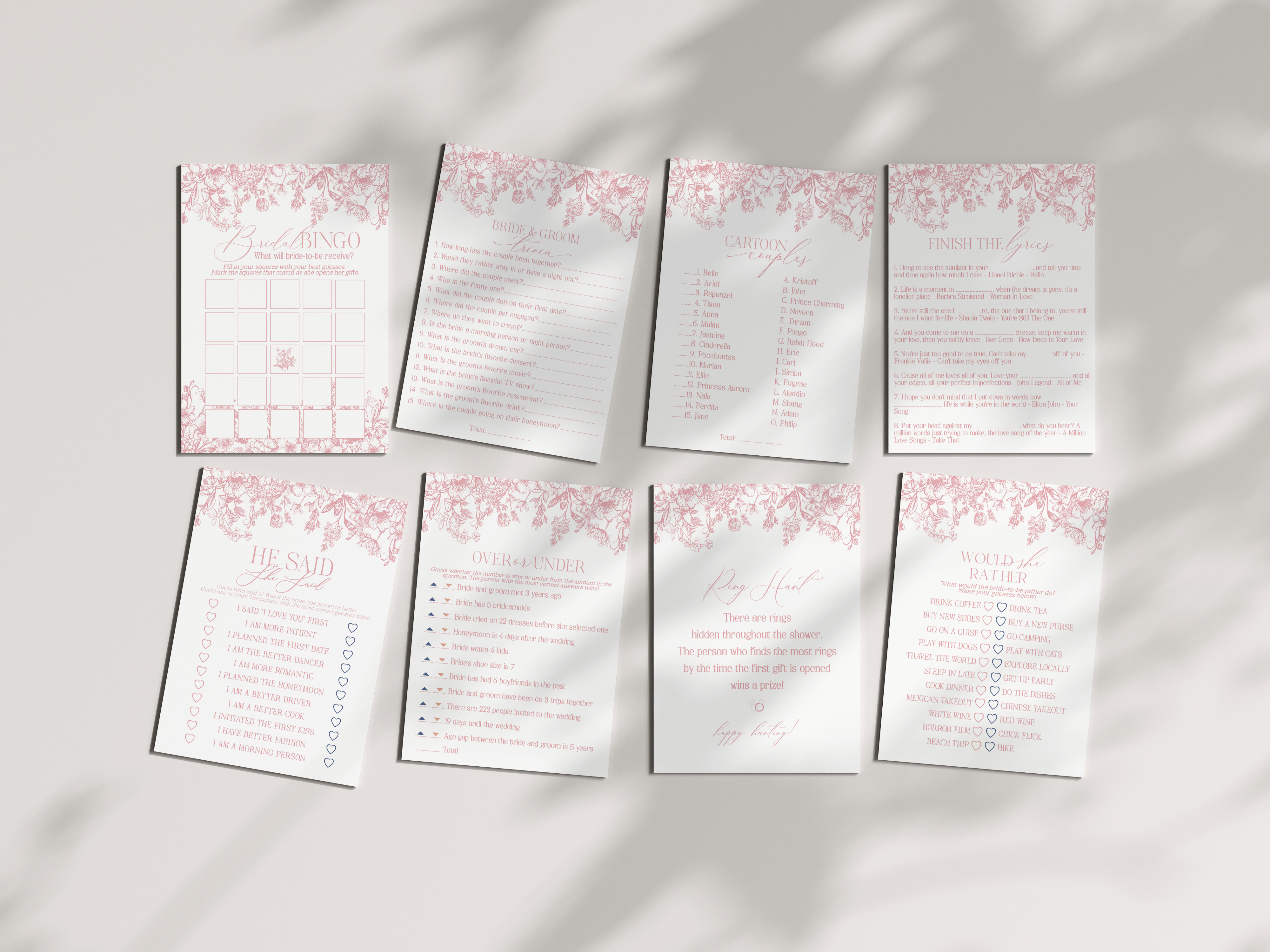 pink chinoiserie - bridal shower games design preview