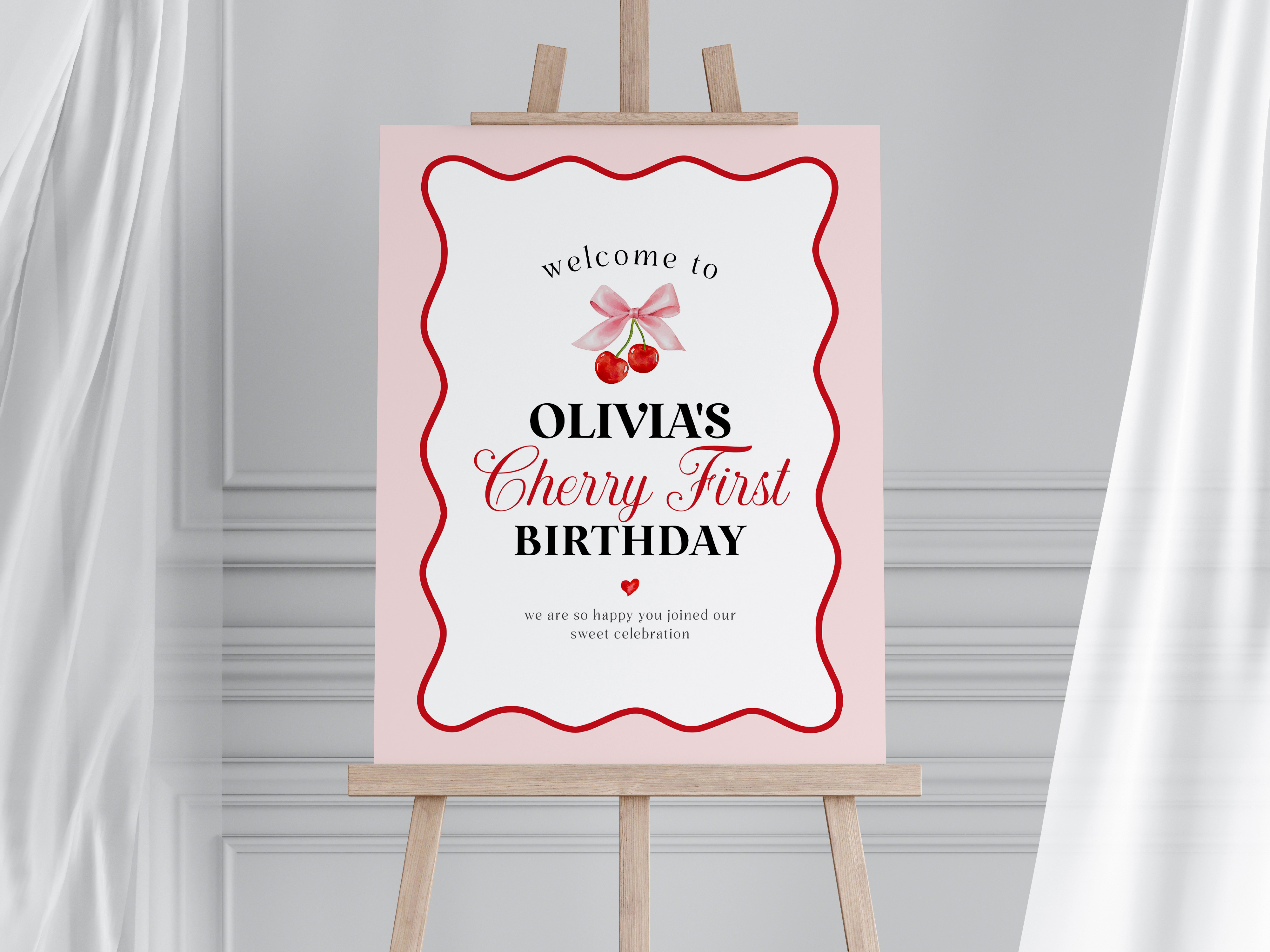cherry - first birthday welcome sign design preview