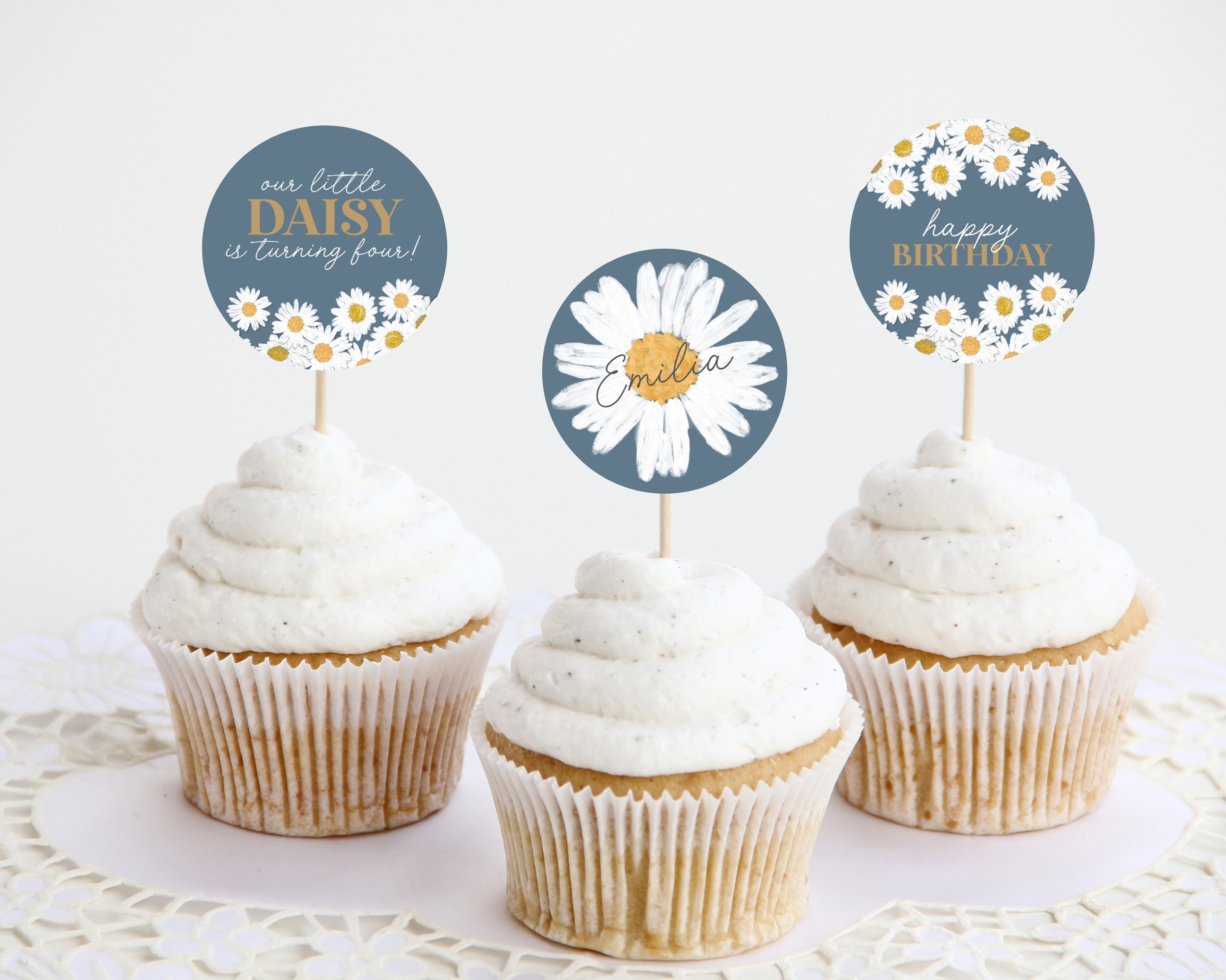 navy daisy - birthday cupcake toppers design preview