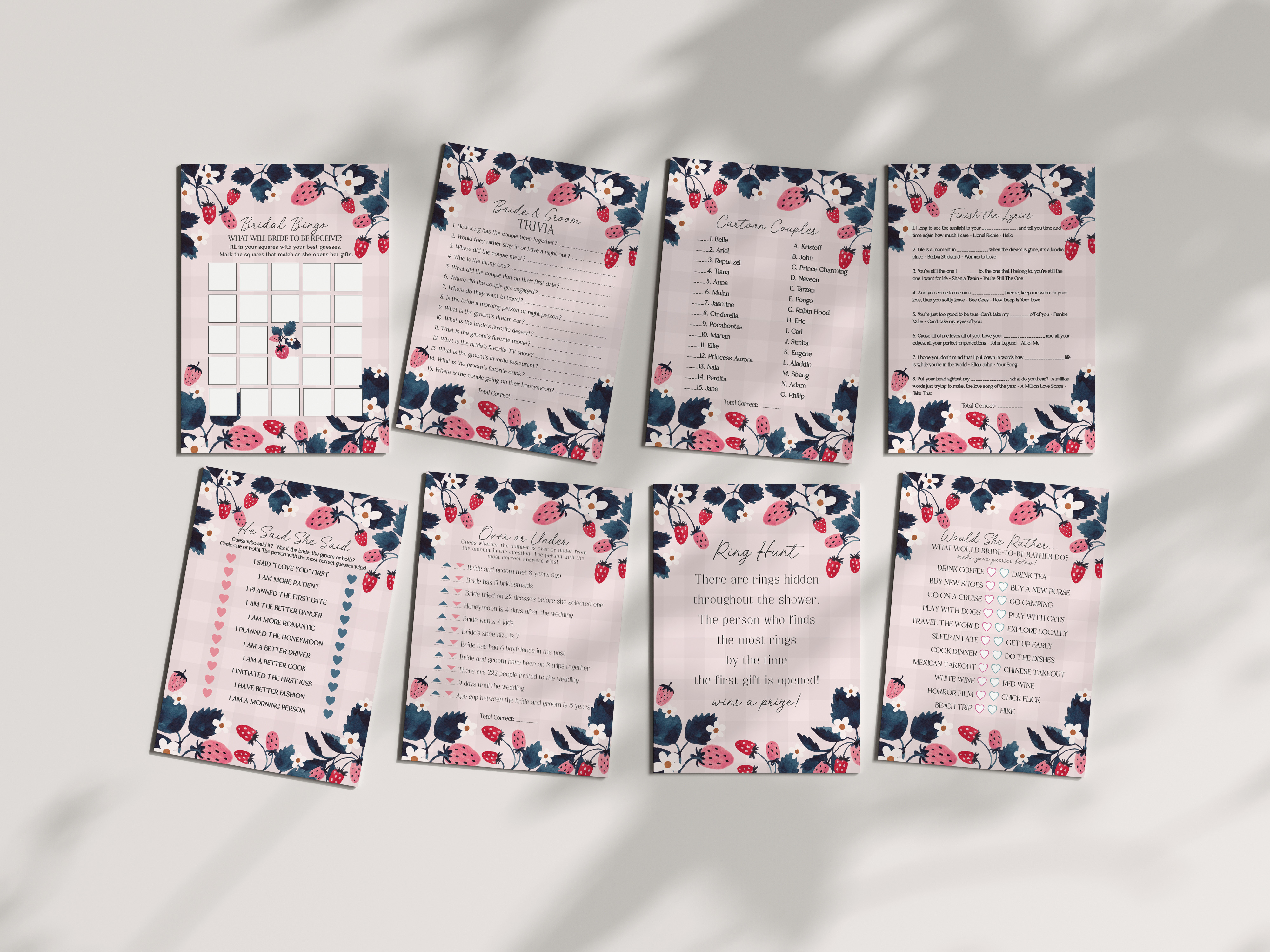 pink strawberry - baby shower games design preview