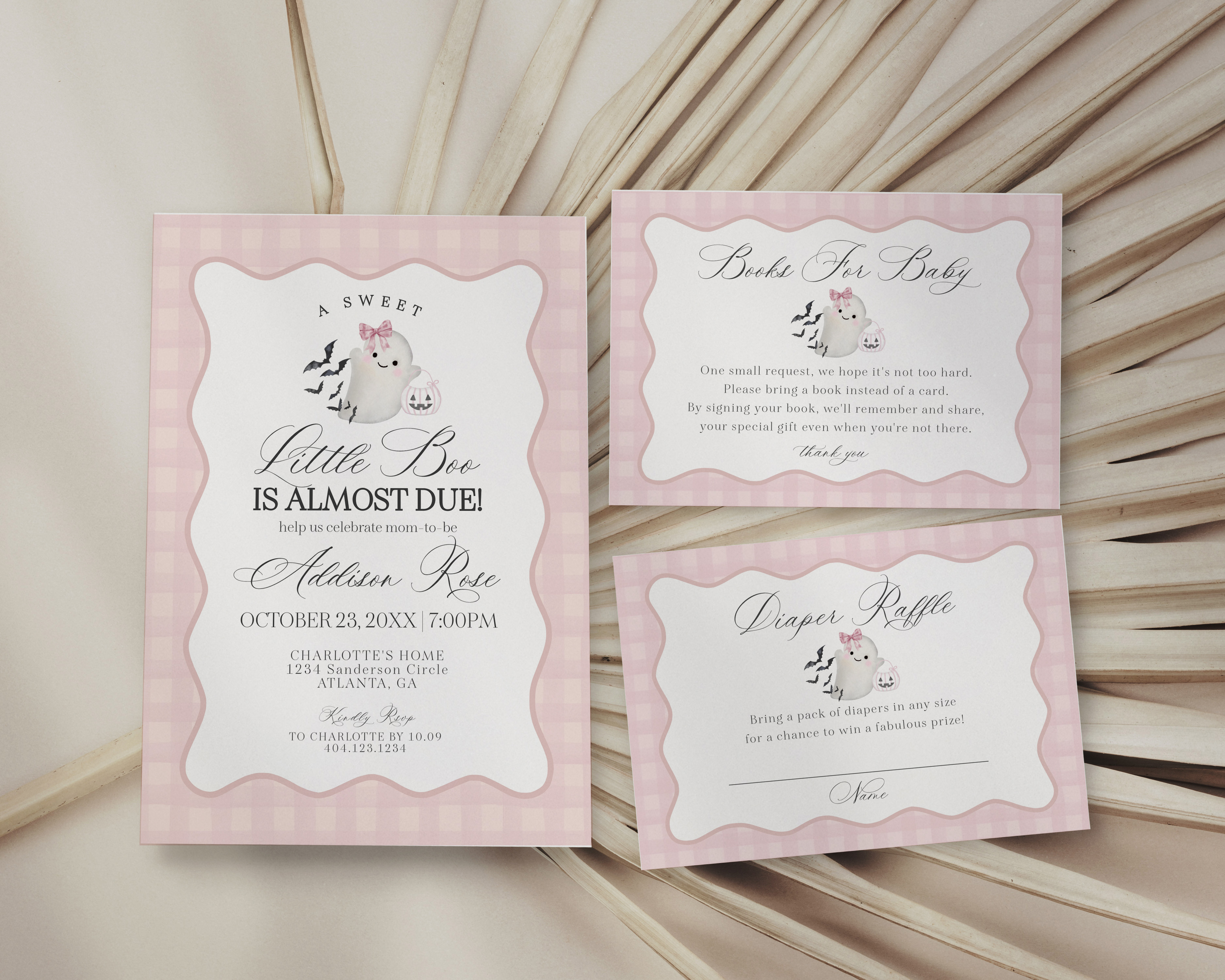 pink preppy halloween - baby shower invite design preview