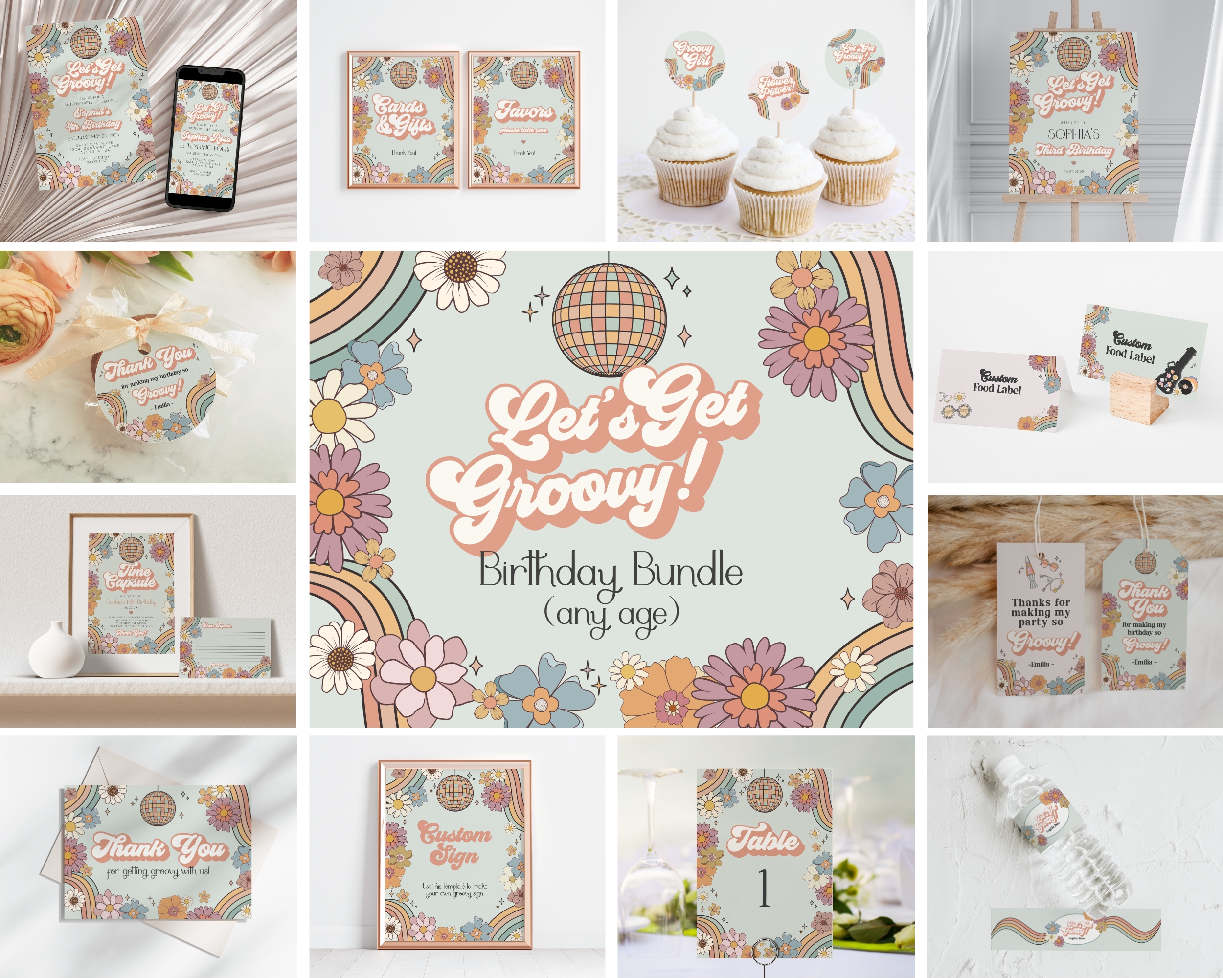 groovy floral - birthday bundle design preview