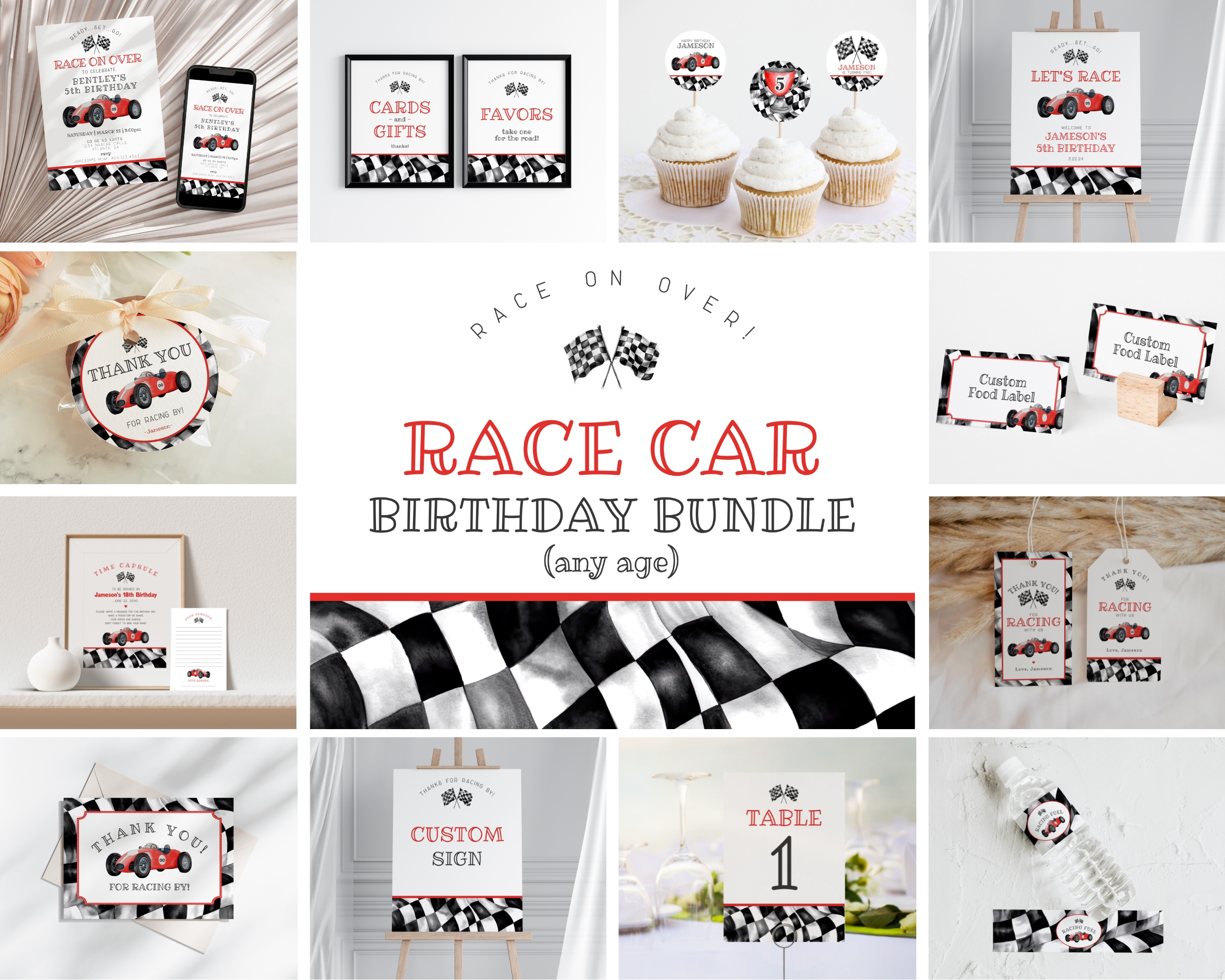 red race car - birthday bundle design preview