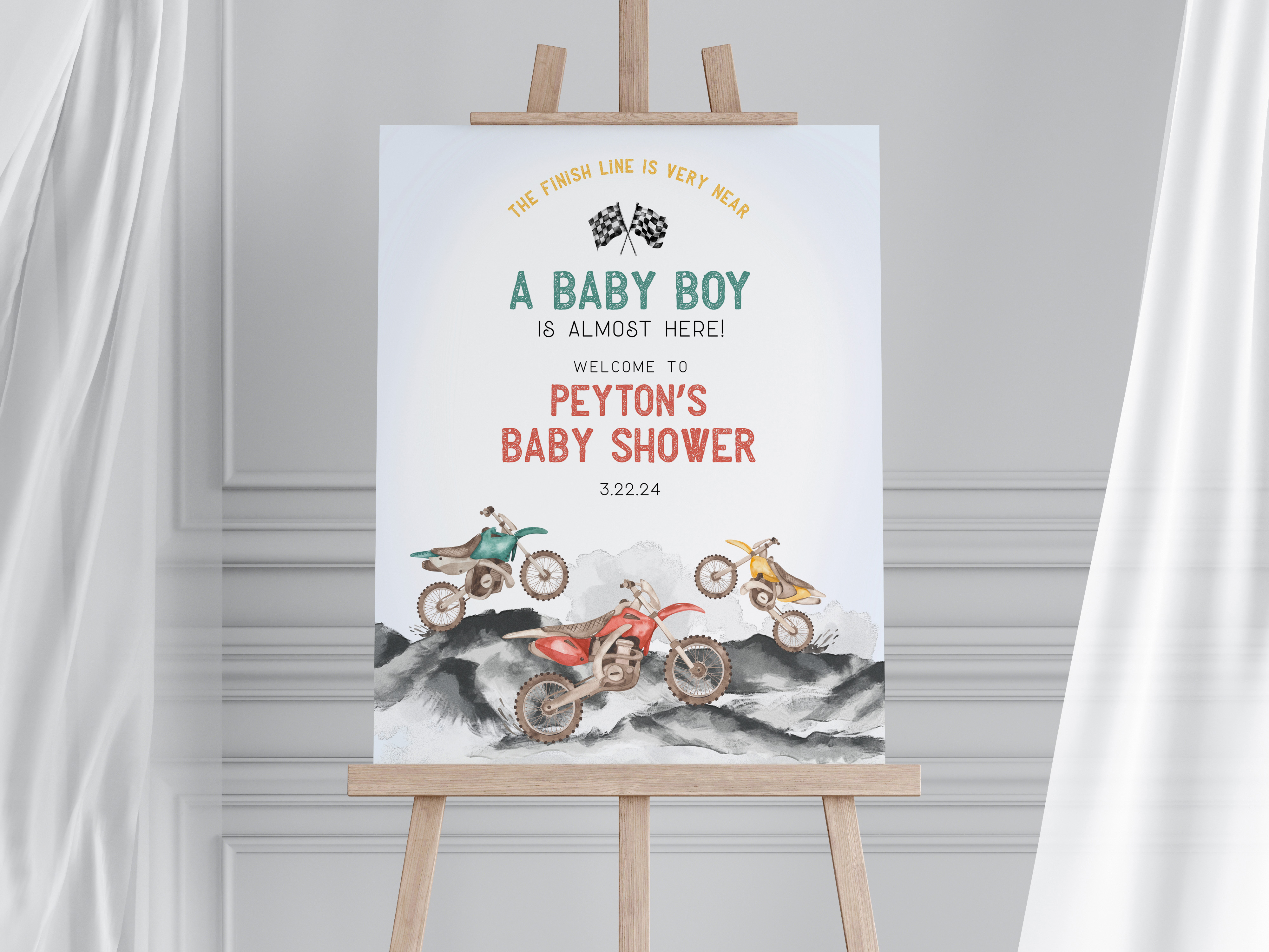 dirt bike - baby shower welcome sign design preview