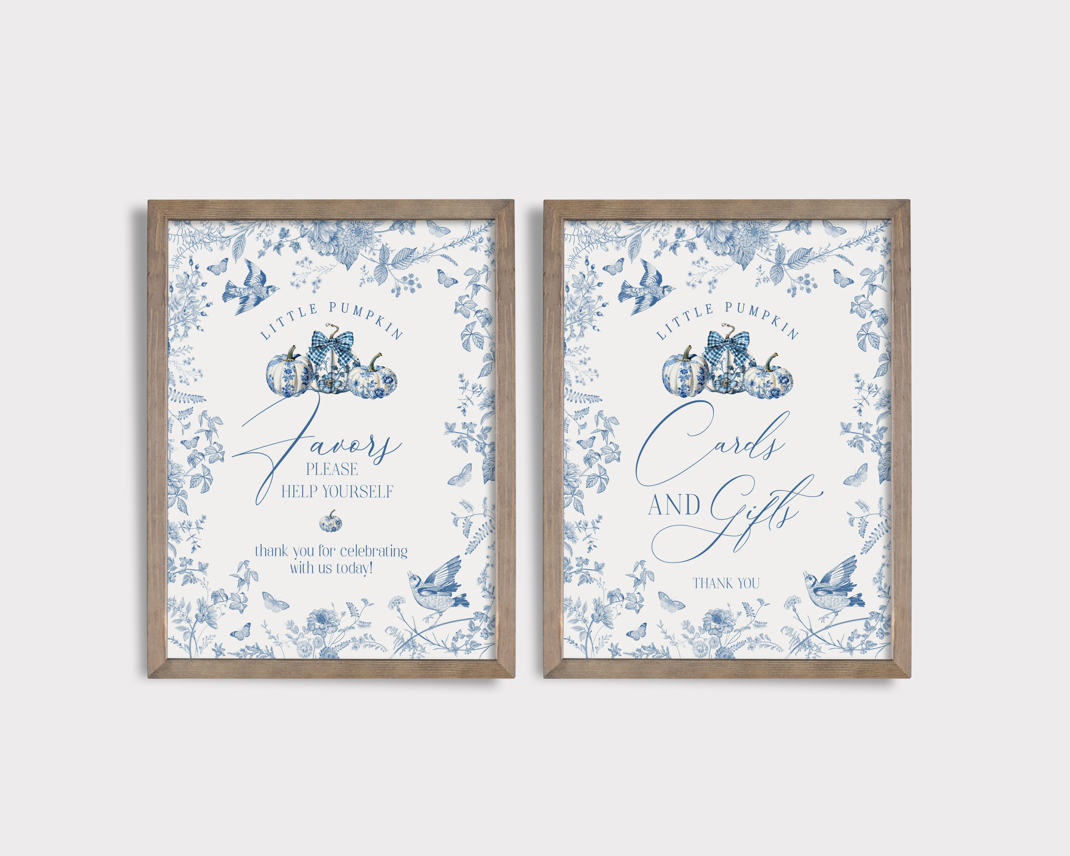 blue toile pumpkin - gifts and favors design preview
