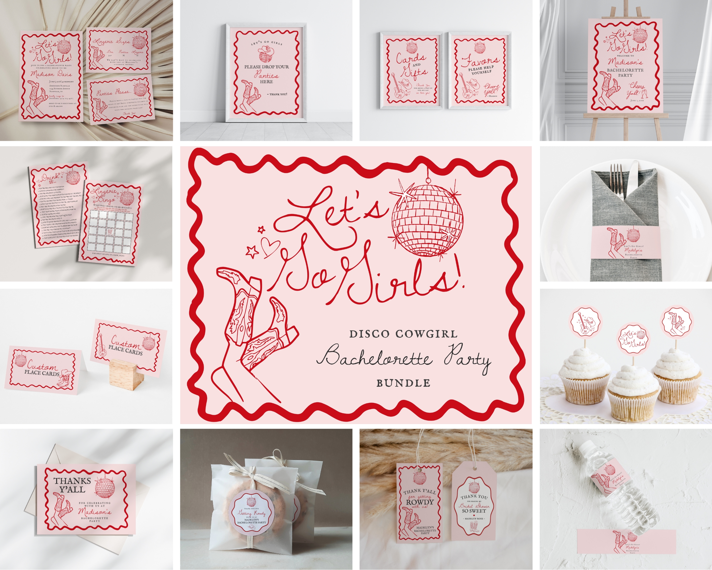 disco cowgirl - bachelorette party bundle design preview
