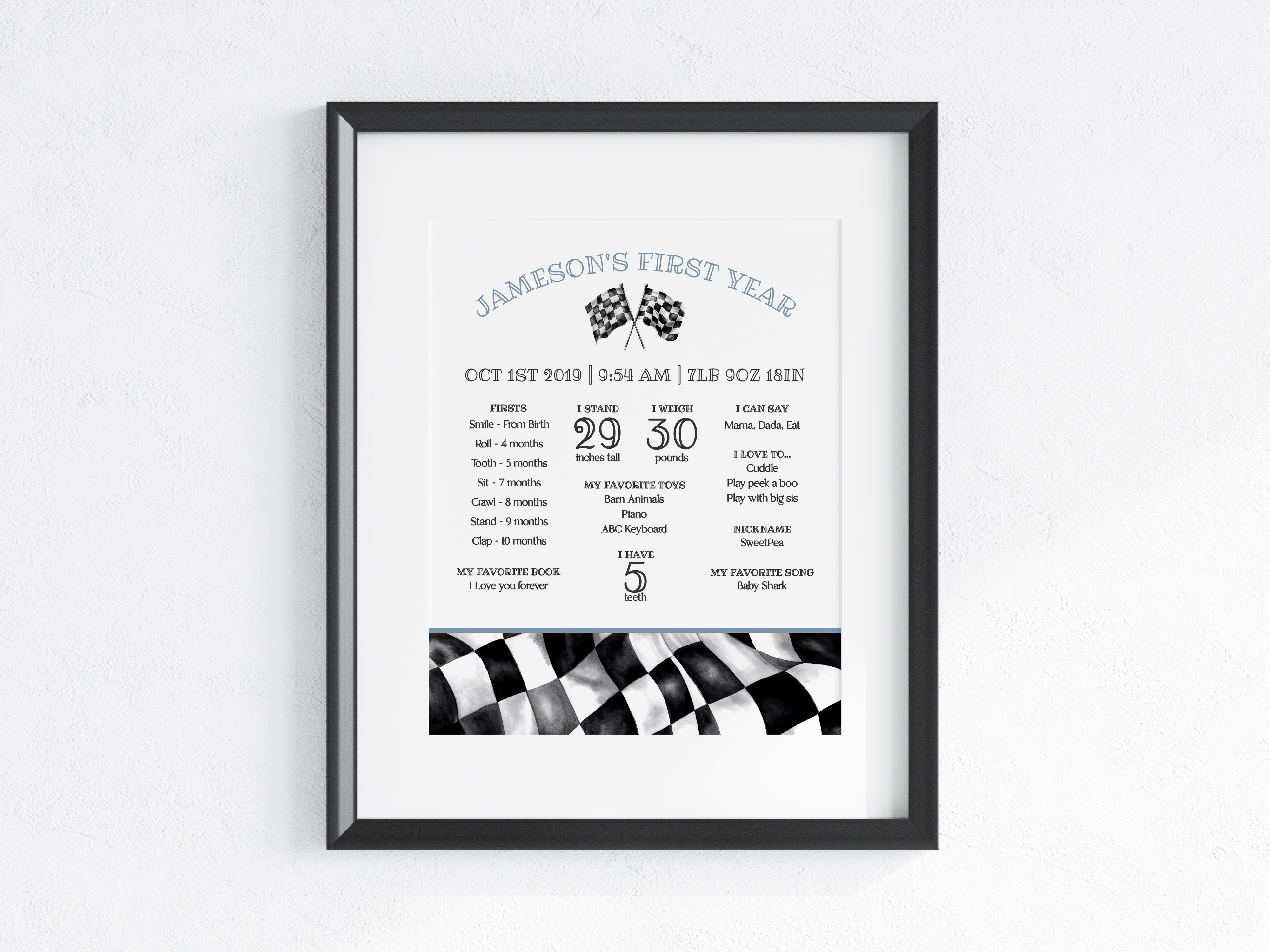 blue race car - my first year sign design preview