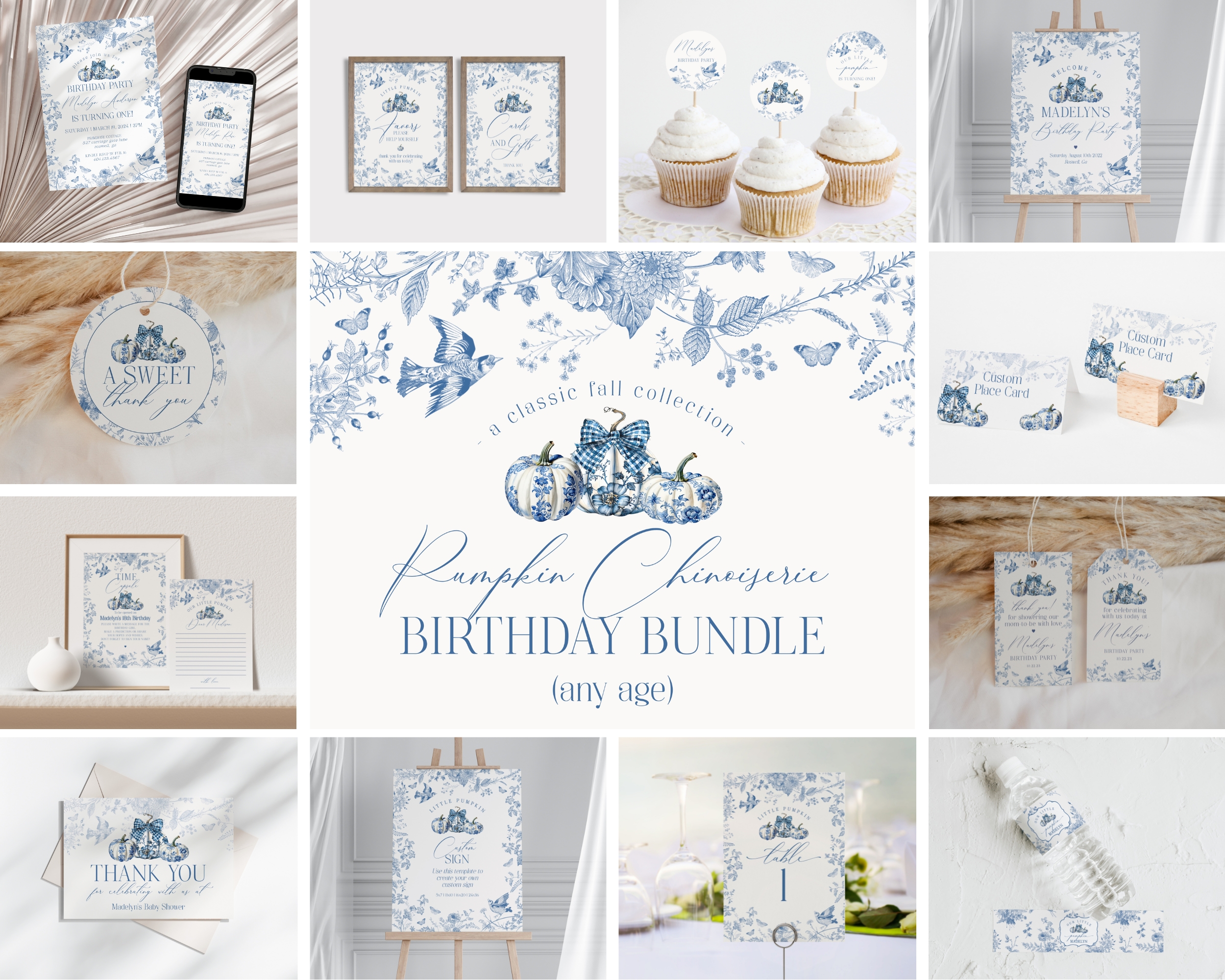 blue toile pumpkin - birthday bundle design preview