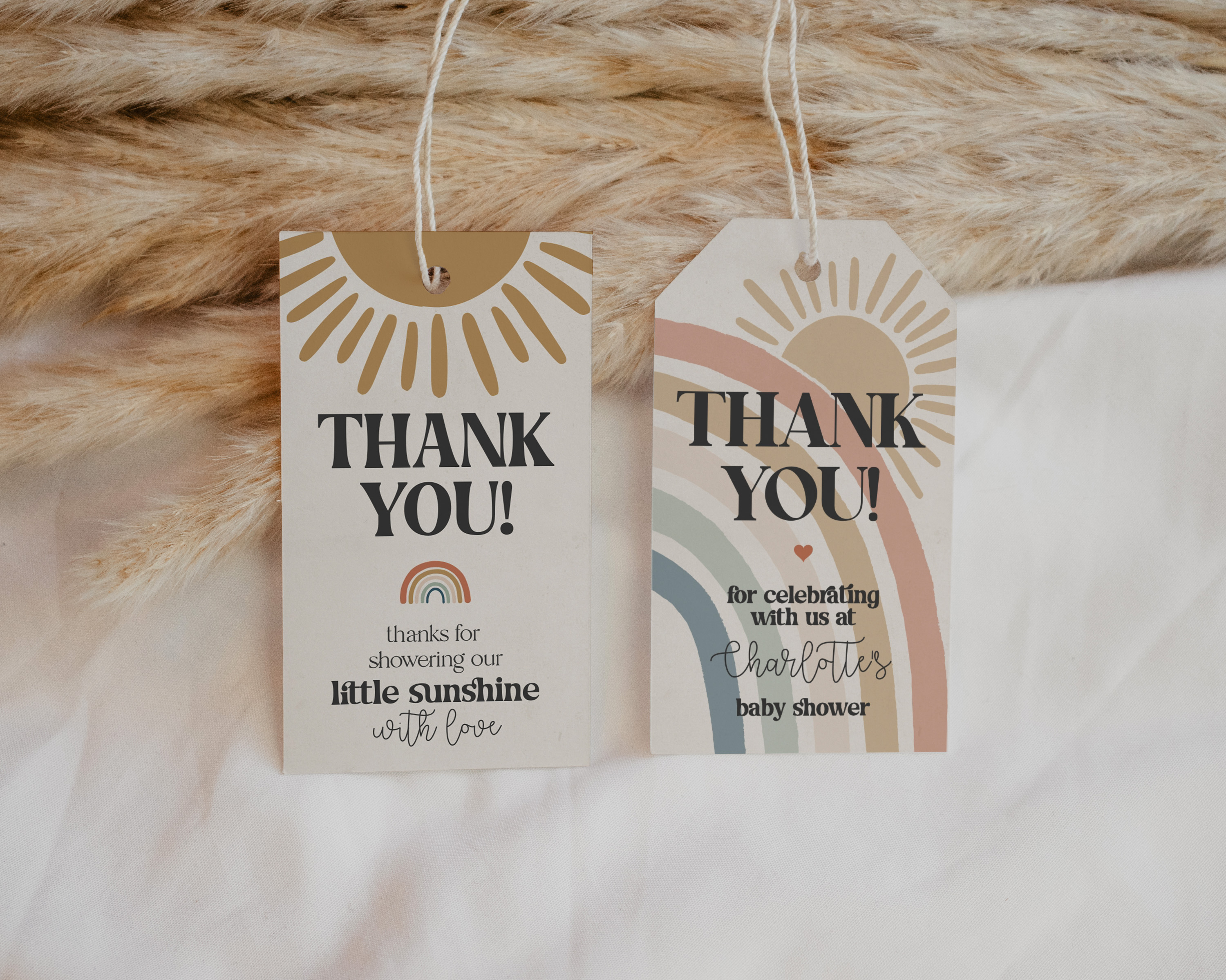 sunshine - baby shower tags design preview