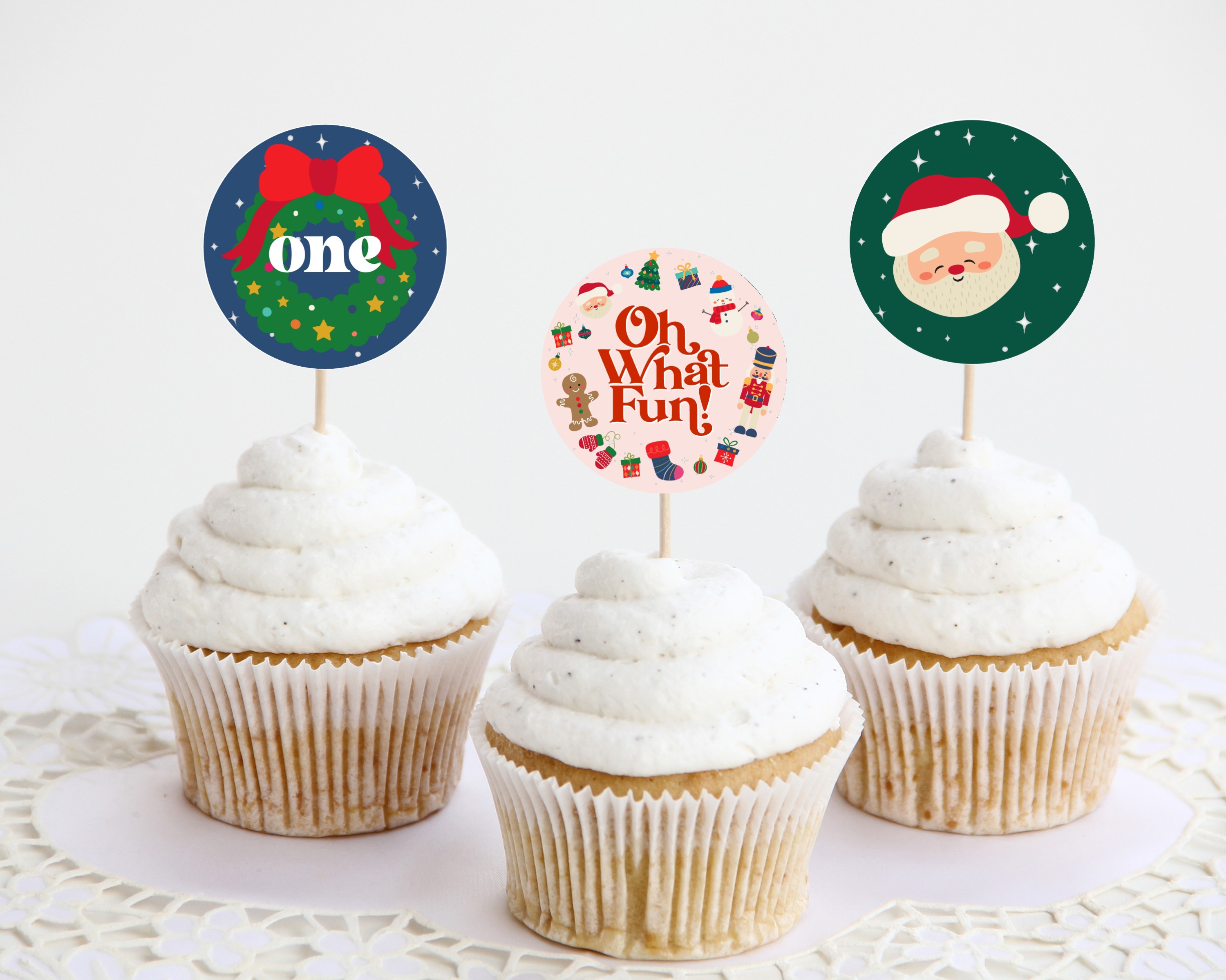 pink oh what fun - birthday cupcake toppers design preview
