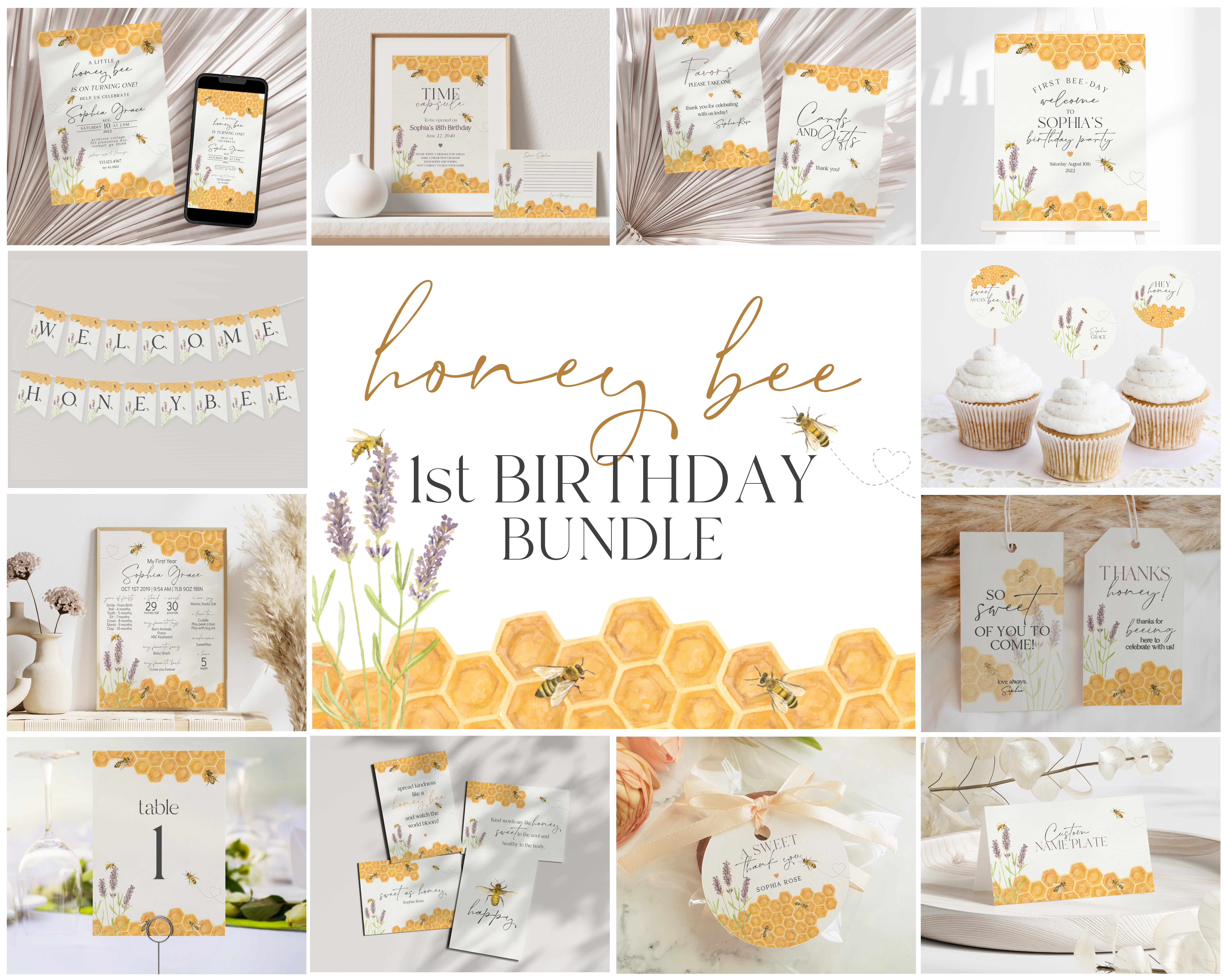 honey bee - first birthday bundle design preview